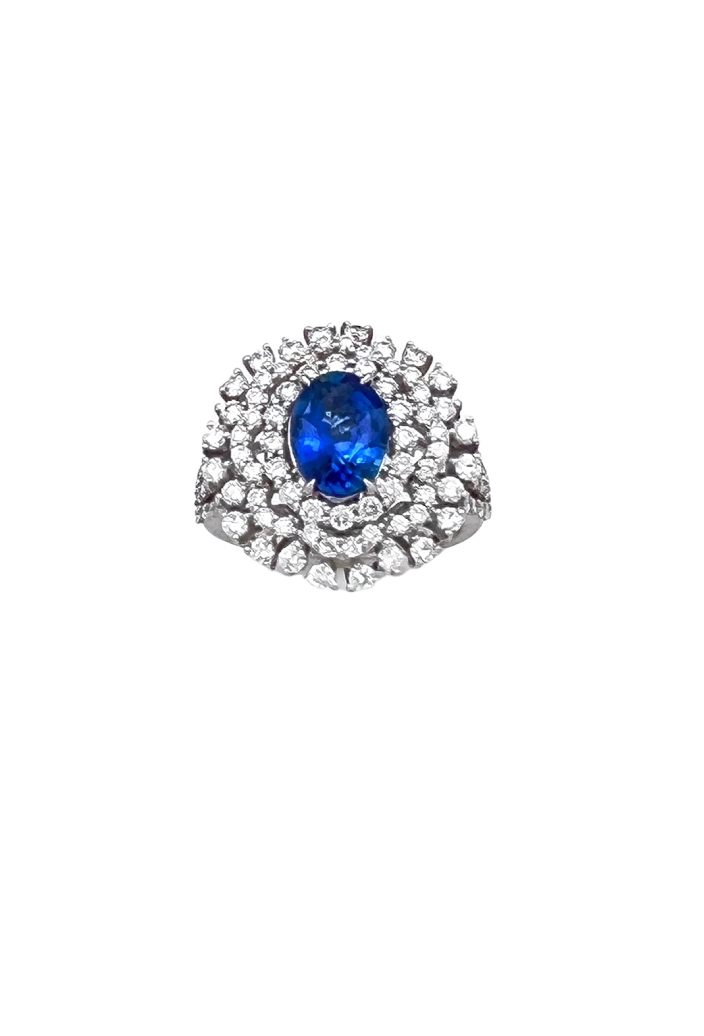 1.710Cts Sapphire Ceylon Certified (Med Dark Blue) 1.58Cts Diamonds 14K White Gold Ring