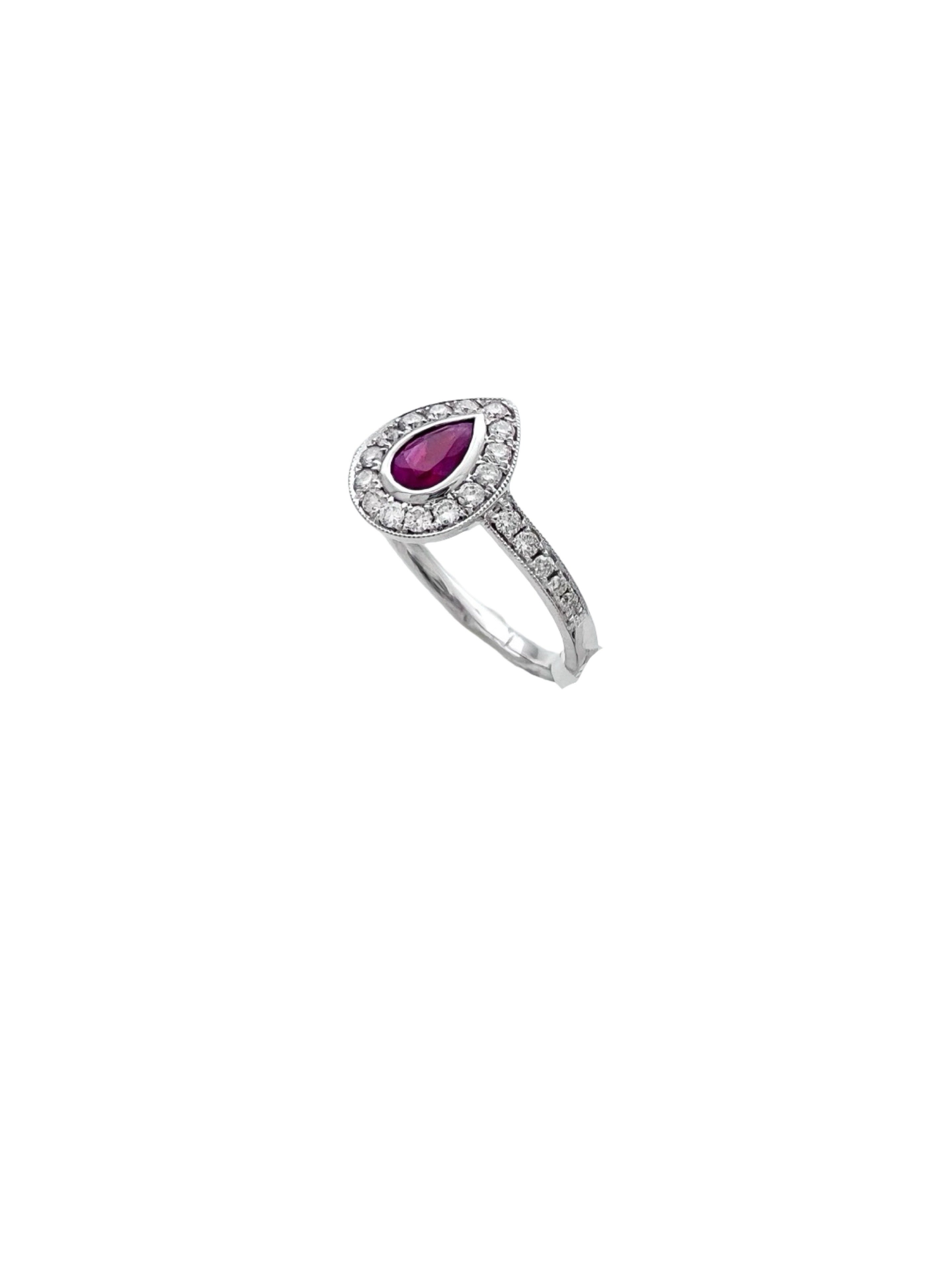0.26 Carats Diamond VS2 & 0.39 Carats Red Ruby Set In 14 Karat White Gold Ring