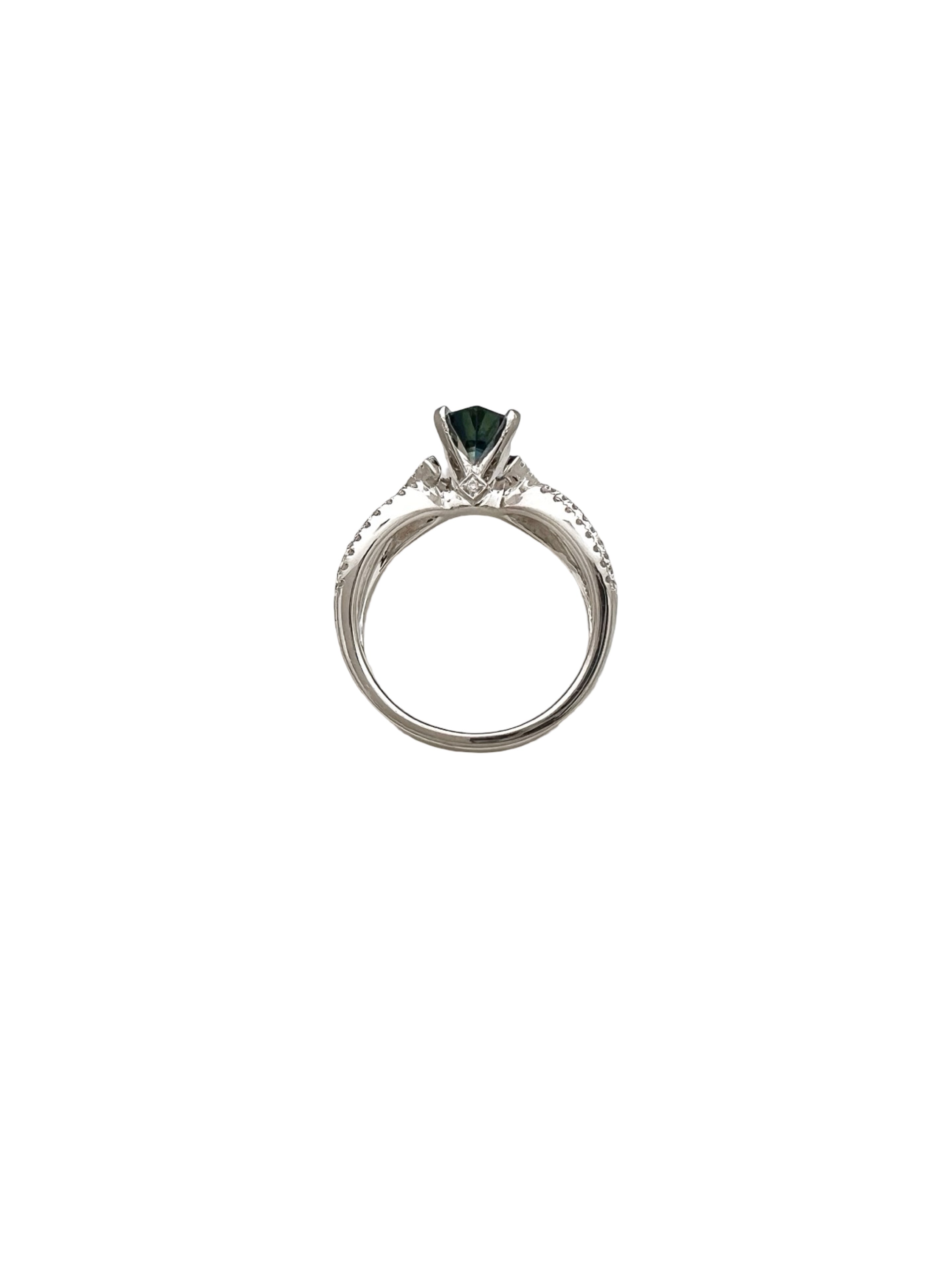 1.28 Carats Madagascar Sapphire No Heat (Certified) & 0.57 Carats Diamonds Set In 14 Karat White Gold Ring