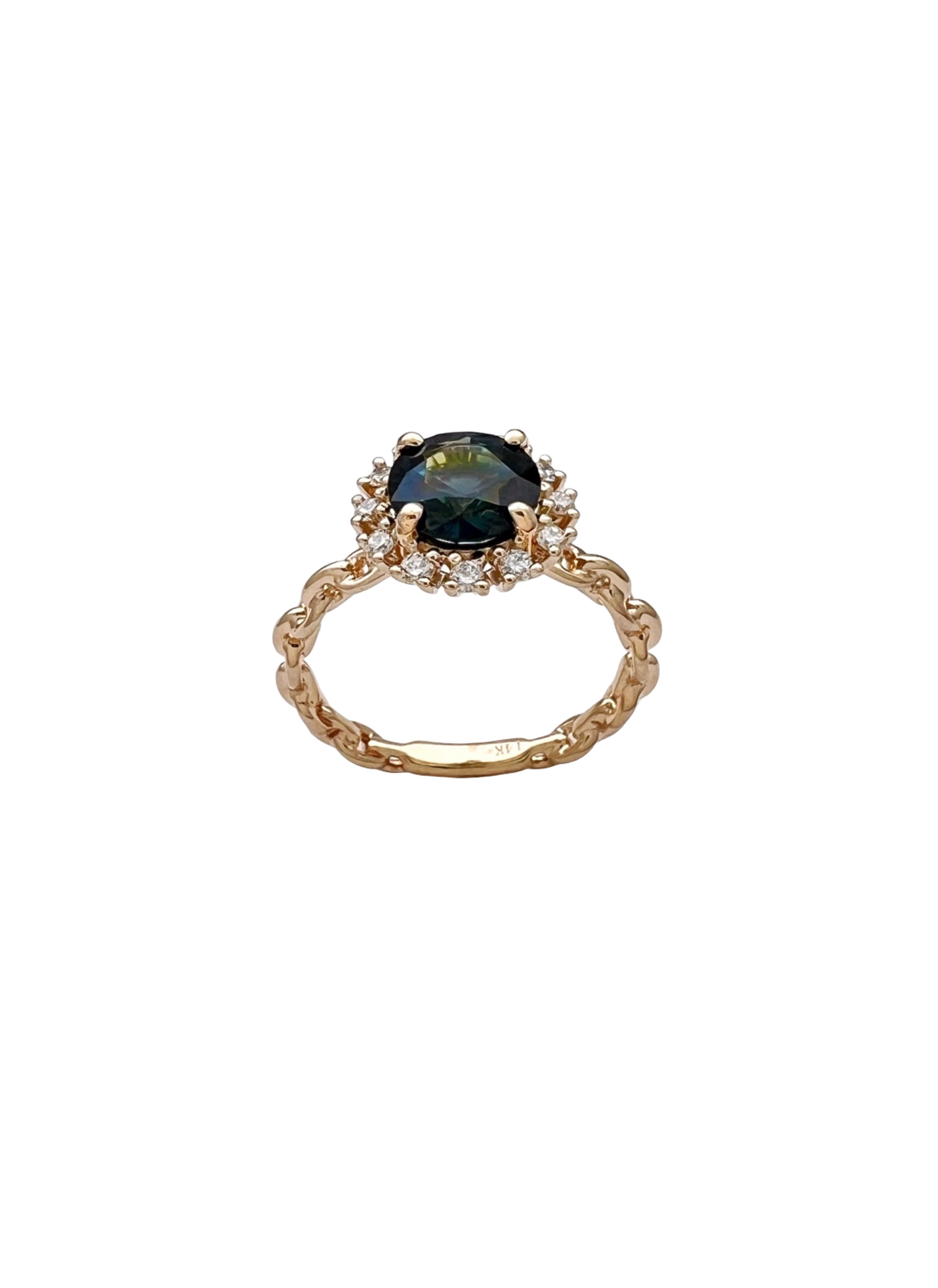 1.79 Carats Ceylon Sapphire (Certified) & 0.31 Carats Diamonds VS2 Set In 14K Yellow Gold Ring