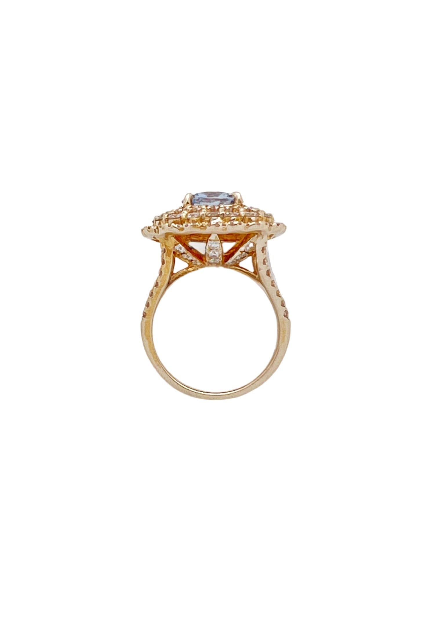 2.03 Cts Sapphire Unheated(Violetish Blue) 2.74 Cts Diamonds 14K Yel-Gold Ring