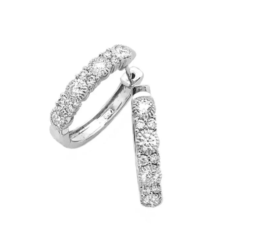 1.20 Total Carat Weight Diamonds 18K White Gold Earring Hoops
