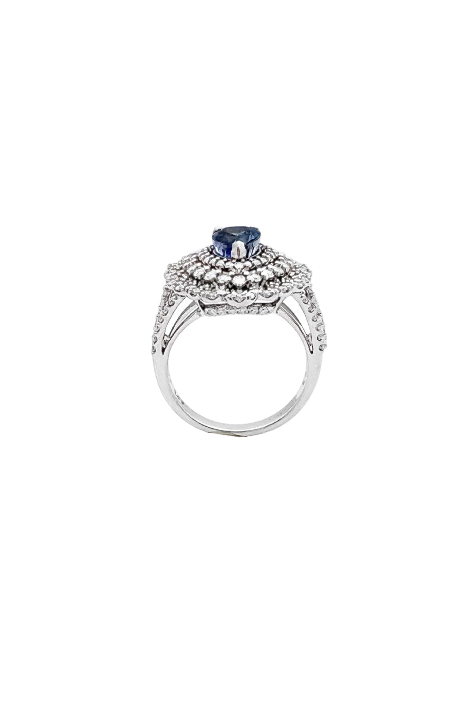 1.92Cts Sapphire Ceylon (Med-Dark Blue) 1.65Cts Diamonds 14K White Gold Ring