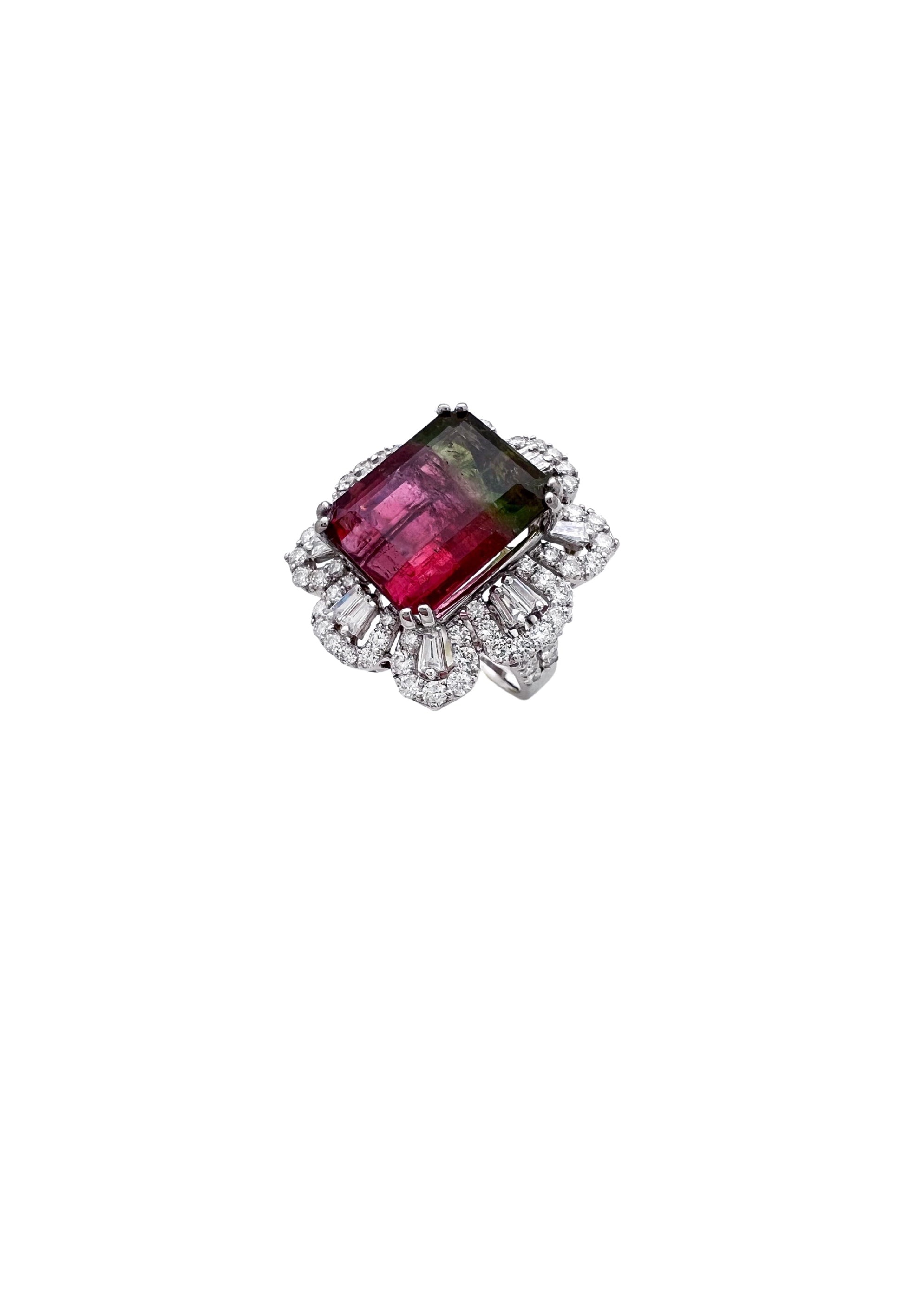10.38Cts Tourmaline(Parti-Color) Certified & 2.52Cts Diamonds 18K White Gold