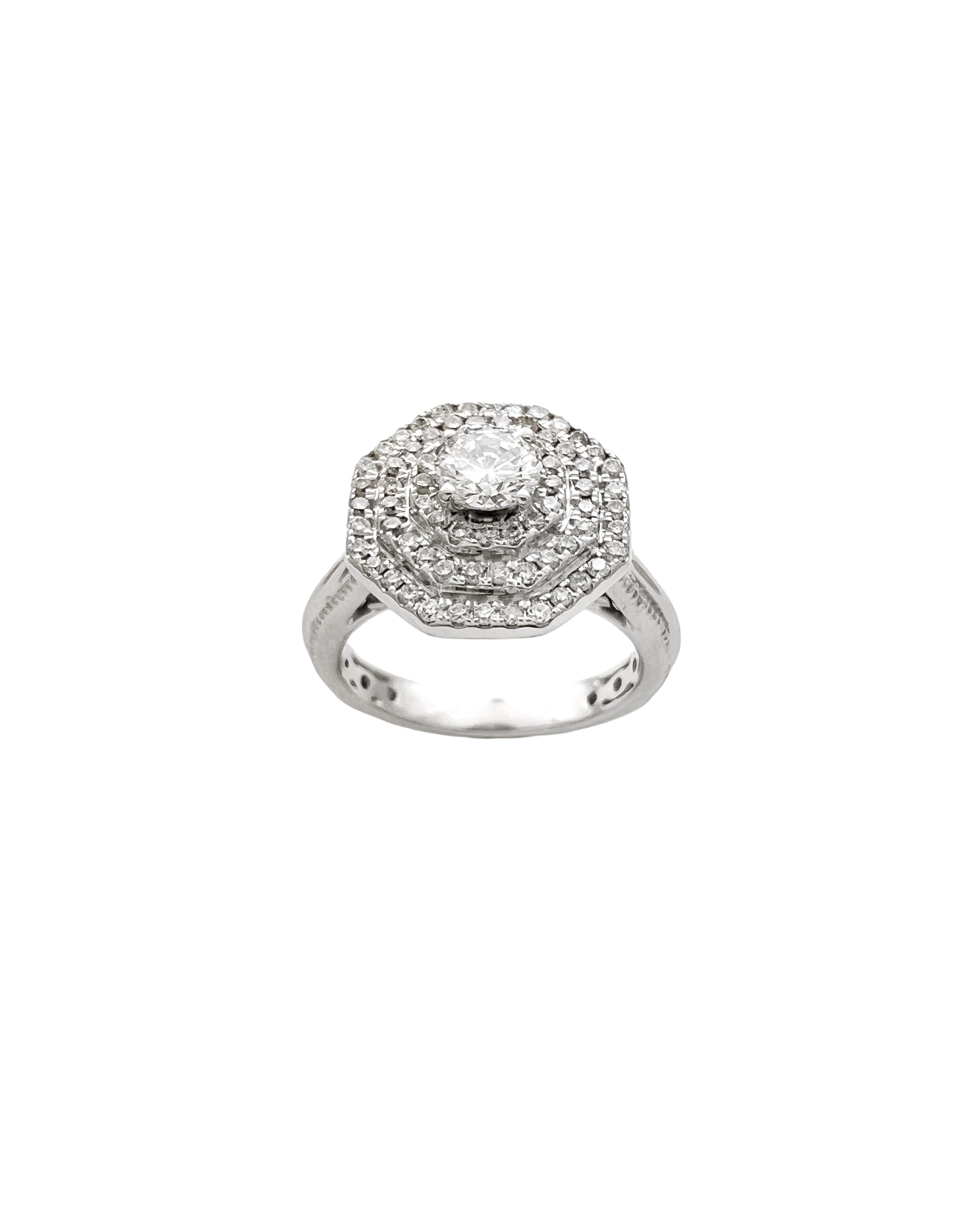 1.69 Carats Diamonds VS2(Center 0.51/5.2MM) Set In 14 Karat White Gold Ring