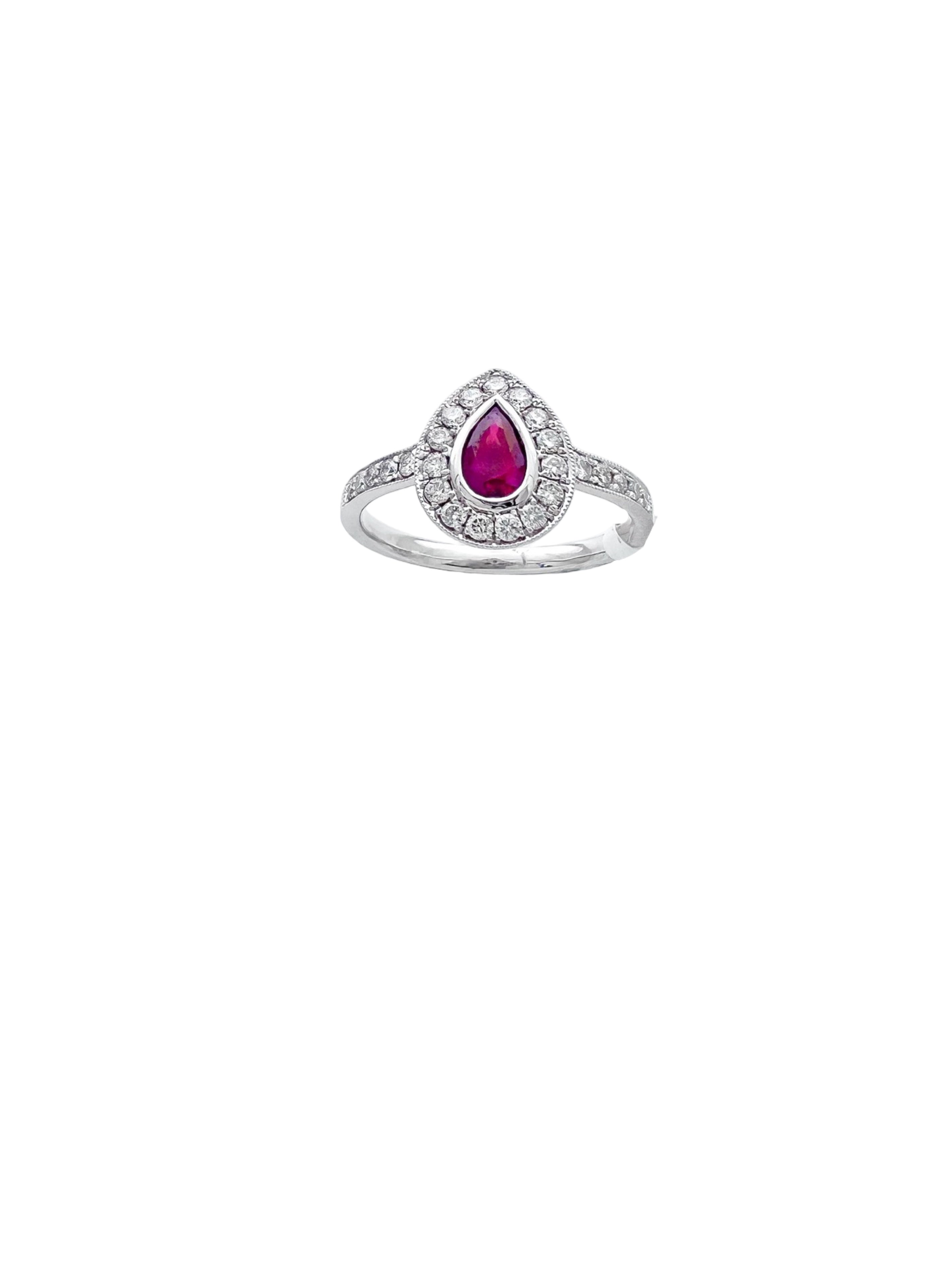 0.26 Carats Diamond VS2 & 0.39 Carats Red Ruby Set In 14 Karat White Gold Ring