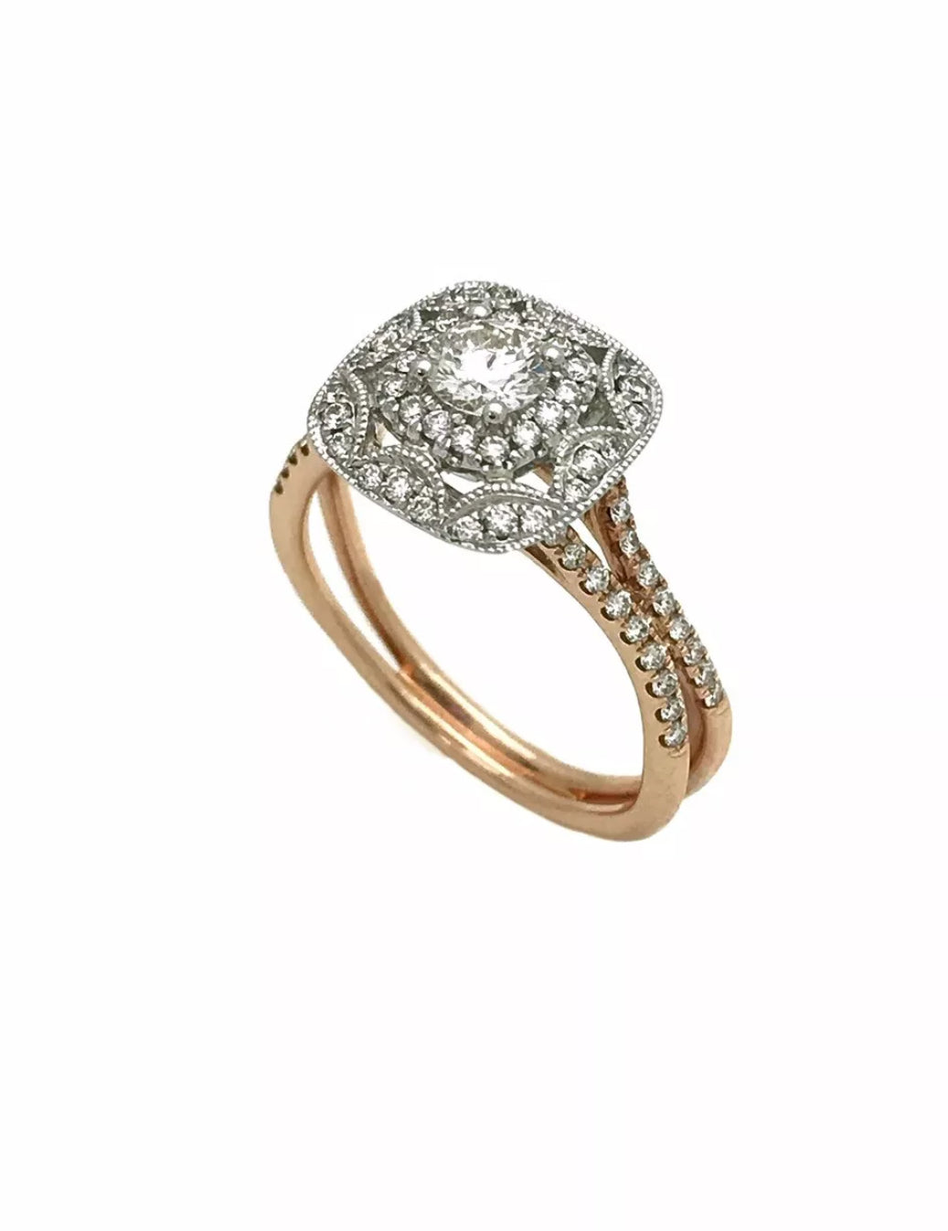 0.32 Cts. Dia (Ctr)/ 0.58 Cts. Dia VS2 14K White & Rose Gold Engagement Ring
