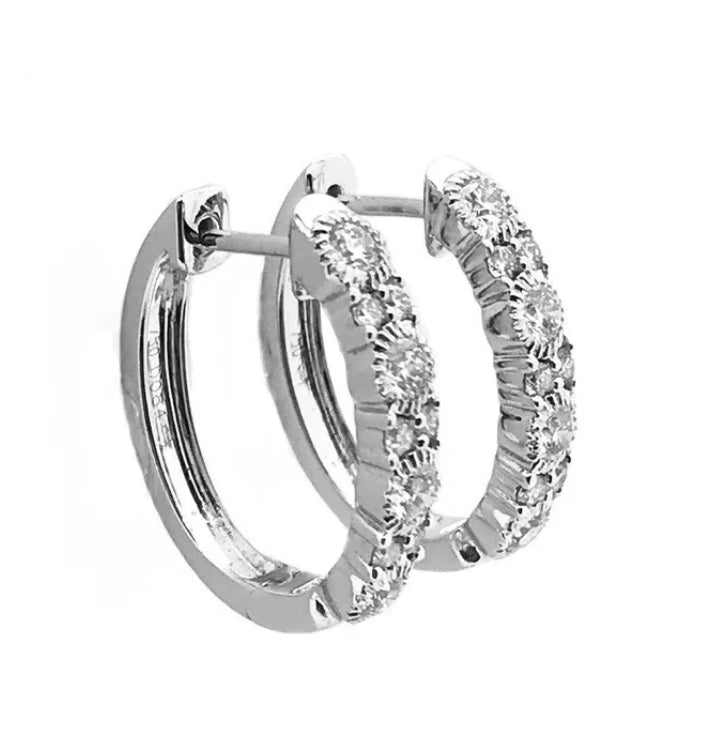 1.20 Total Carat Weight Diamonds 18K White Gold Earring Hoops