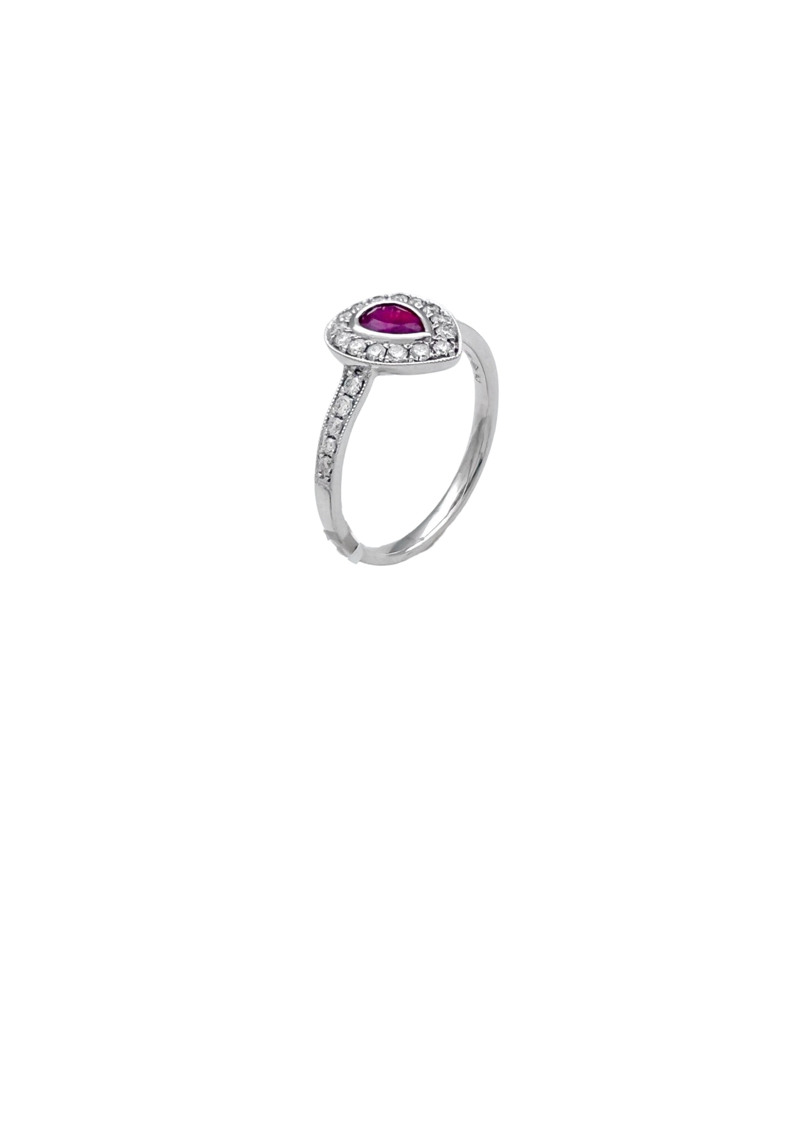 0.26 Carats Diamond VS2 & 0.39 Carats Red Ruby Set In 14 Karat White Gold Ring