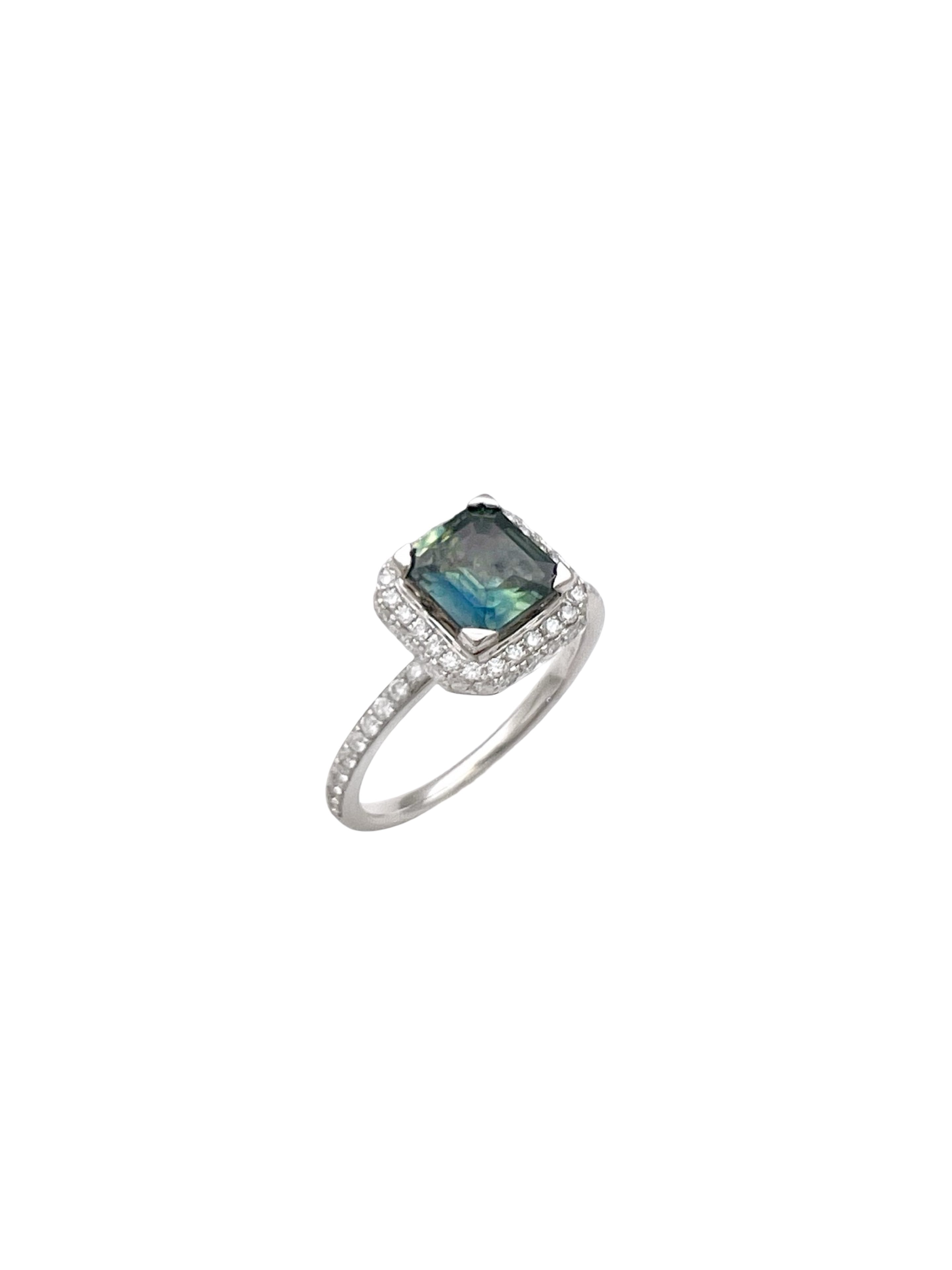 1.12 Carats Madagascar Sapphire No Heat (Certified) & 0.54 Carats Diamonds Set In 14 Karat White Gold Ring