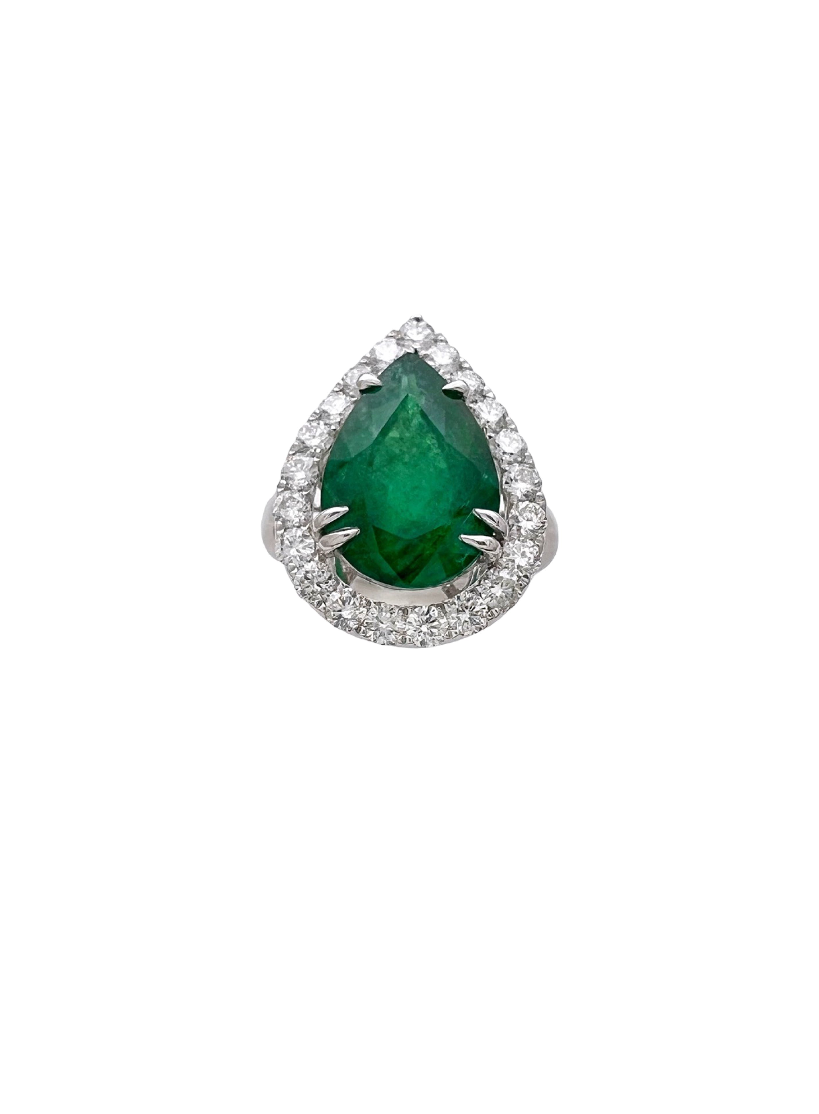 4.72 Carats Brazilian Emerald F2 (Certified) & 1.39 Carats Diamonds VS2 Set In 18K White Gold Ring