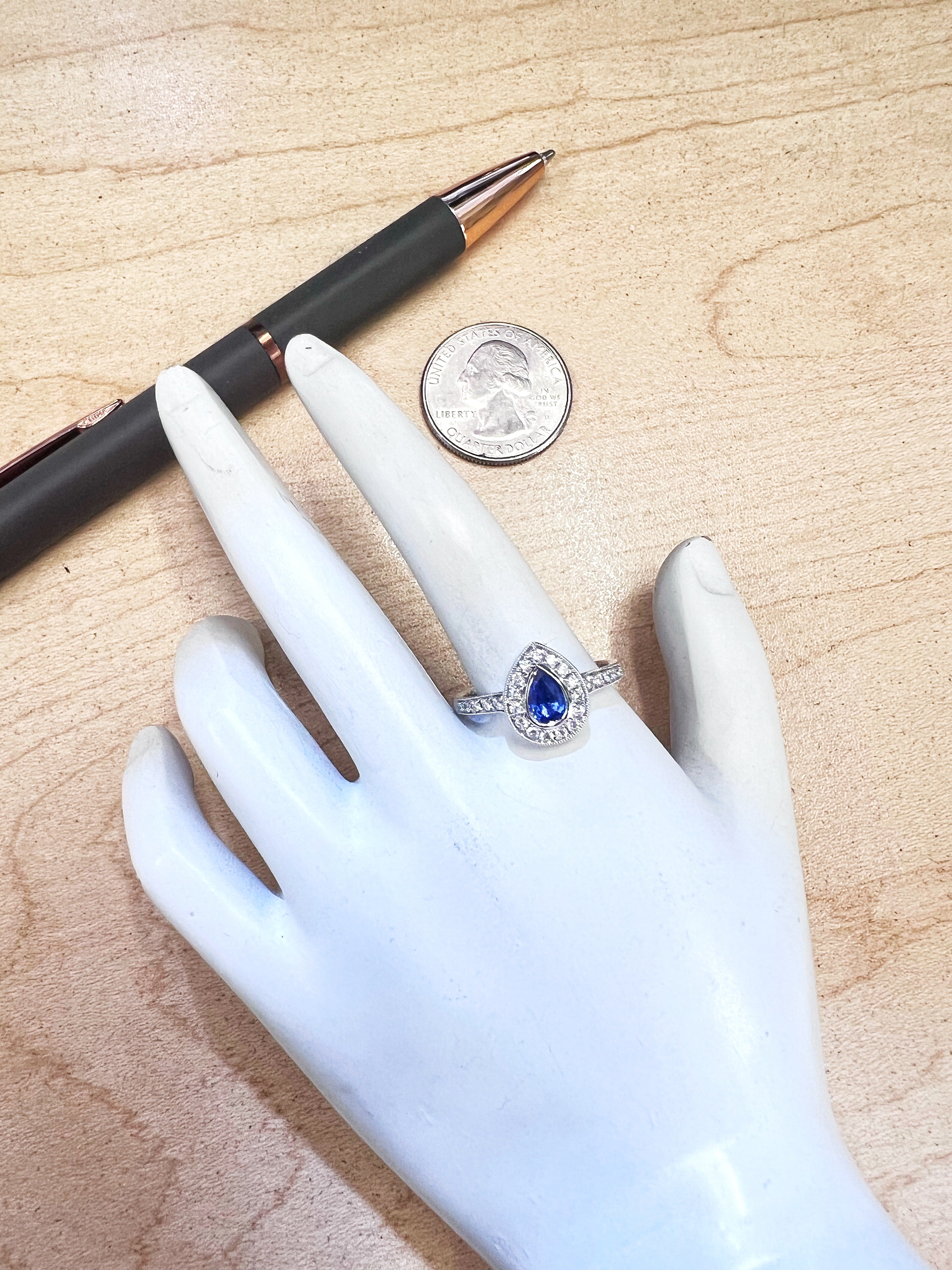0.28 Carats Diamond VS2 & 0.44 Carats Blue Sapphire Set In 14 Karat White Gold Ring