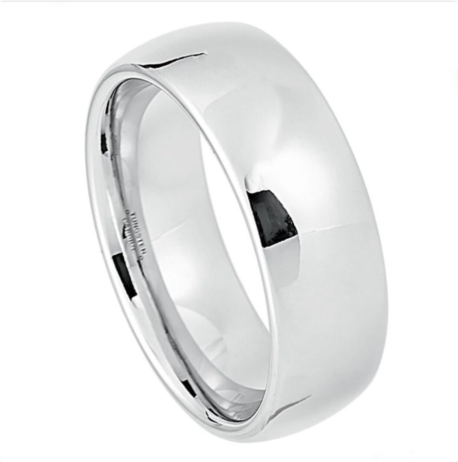 White Tungsten Carbide 8mm ion Plating Domed hi-Polish Ring