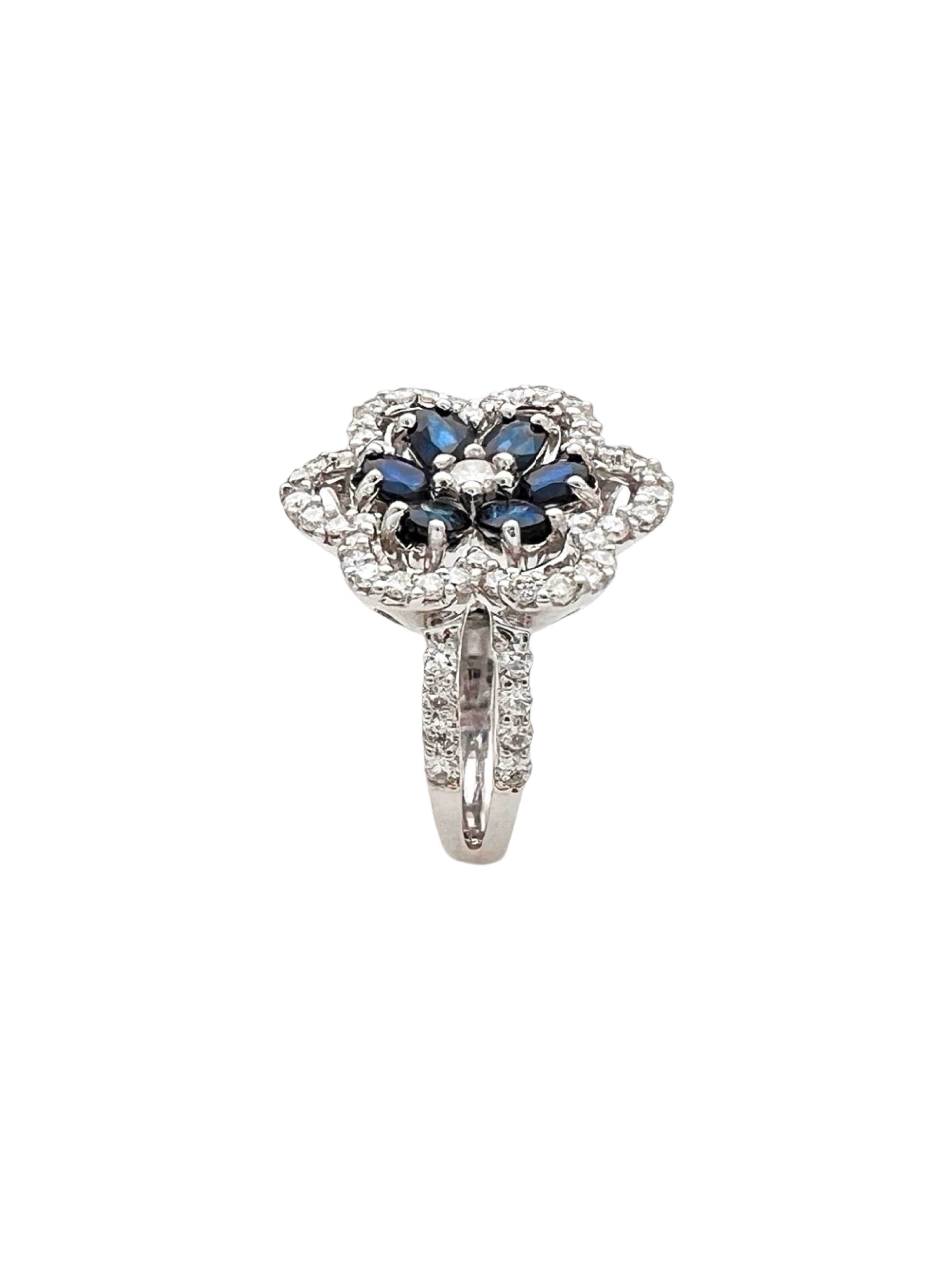 1.91Cts Dark Blue Ceylon Sapphire Cert. W/1.29Cts Diamond 14K White Gold Ring