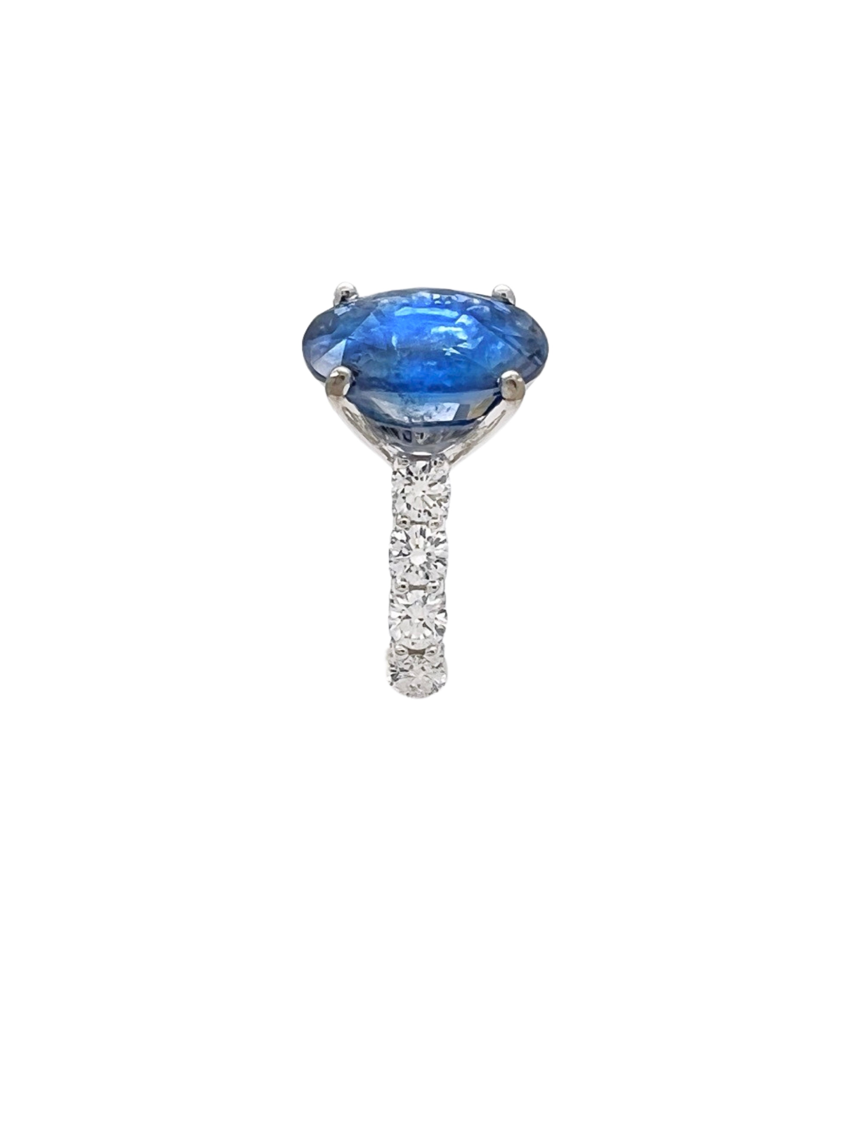 8.90Cts Unheated Lt-Med Blue Sapphire W/ 1.76Cts Diamond 18K White Gold Ring