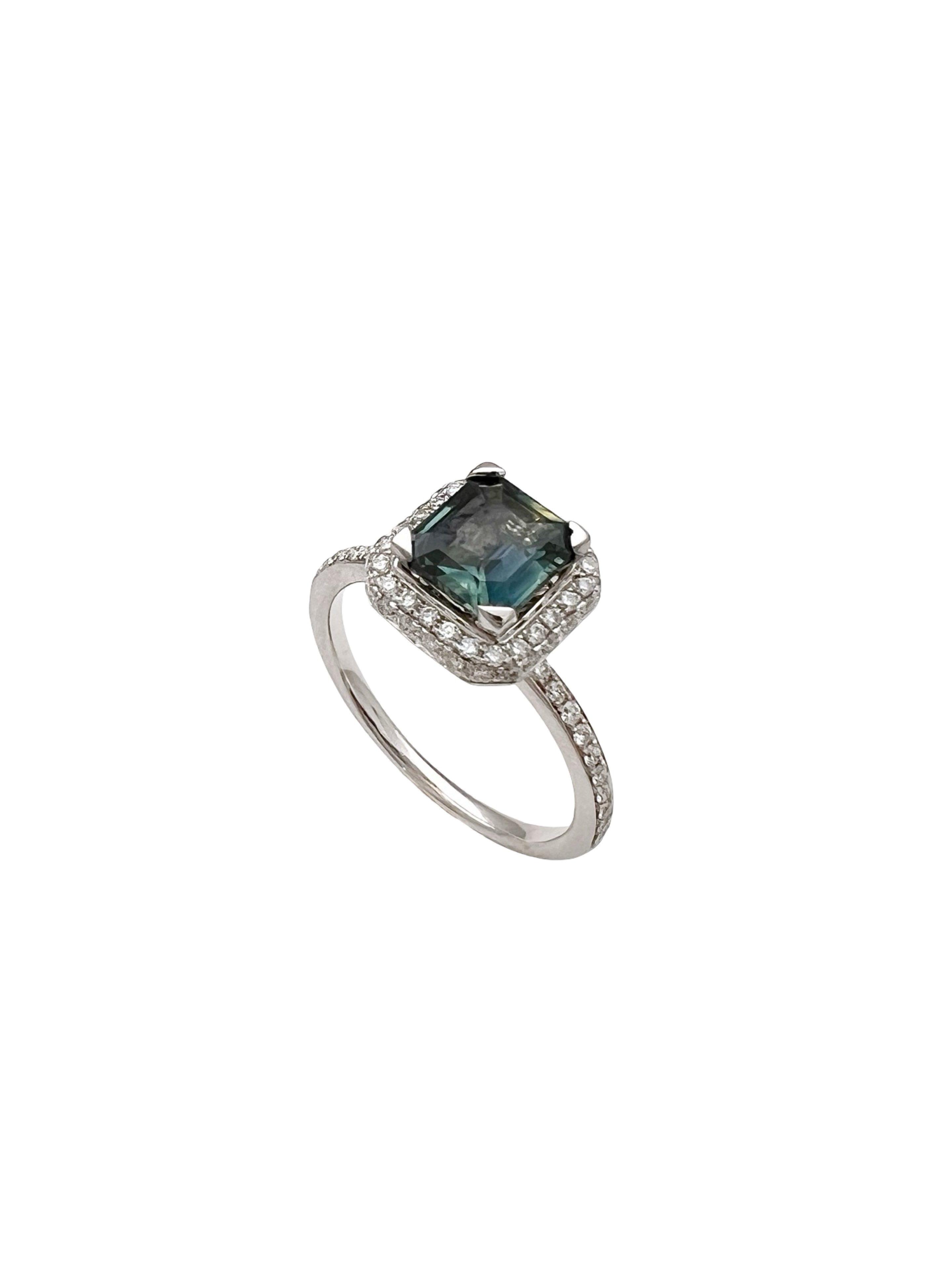1.12 Carats Madagascar Sapphire No Heat (Certified) & 0.54 Carats Diamonds Set In 14 Karat White Gold Ring