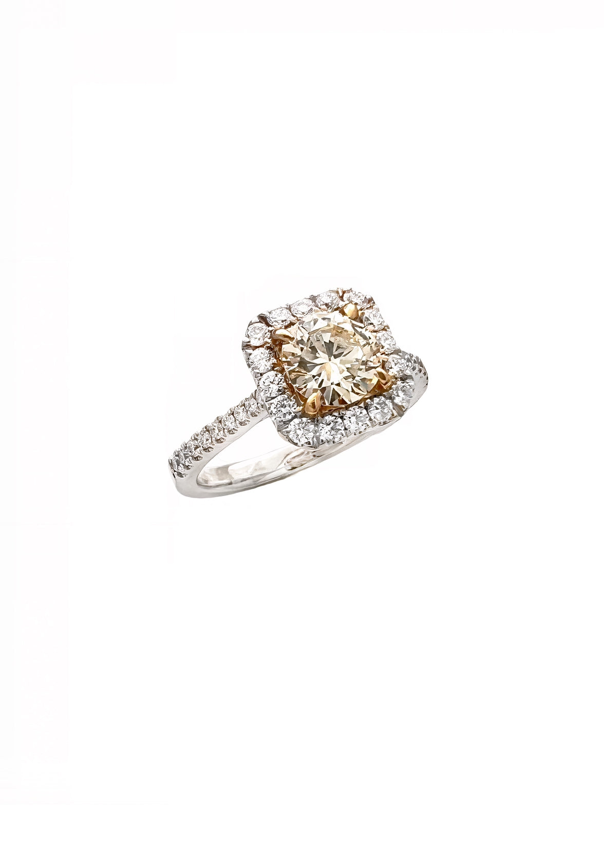 0.81 Carats Natural Diamond Light Yellow (Center Stone) SI1 Certified W/ 0.62 Carats Diamonds 18Kt White & Yellow Gold Ring