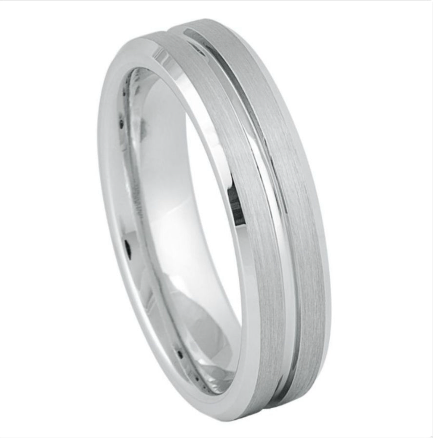 White Tungsten Carbide 6mm ion Plating hi-Polished Bevel Flat & Grooved Brushed Finish Ring