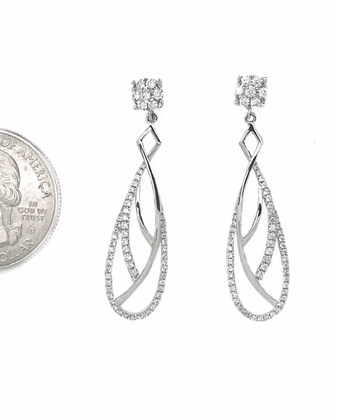 1.05 Total Carat Weight Diamonds Earrings 18K White Gold