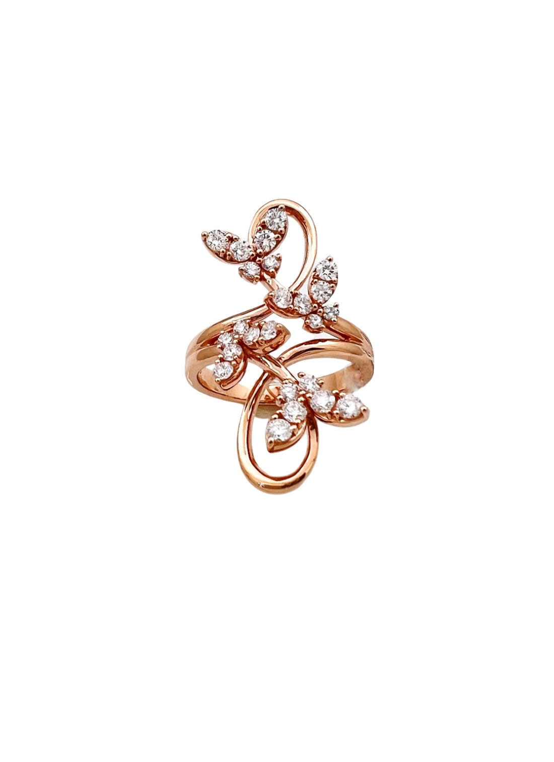 1.12 Carats Diamonds 18K Rose Gold Fluttering Butterflies Ring