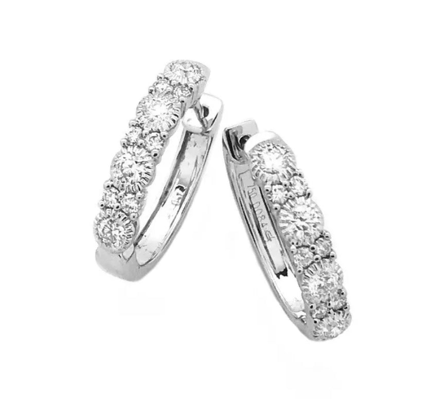 1.20 Total Carat Weight Diamonds 18K White Gold Earring Hoops