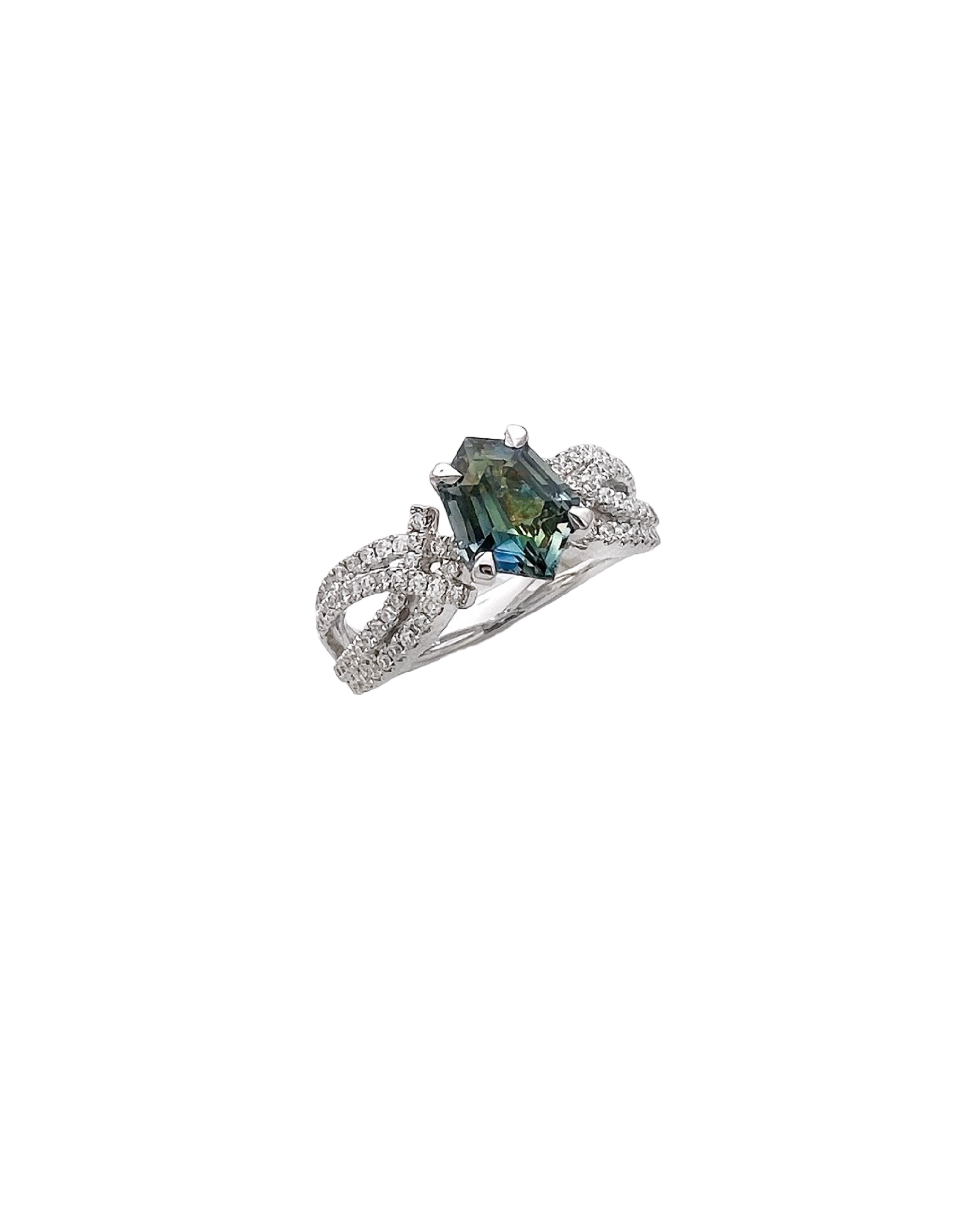 1.28 Carats Madagascar Sapphire No Heat (Certified) & 0.57 Carats Diamonds Set In 14 Karat White Gold Ring