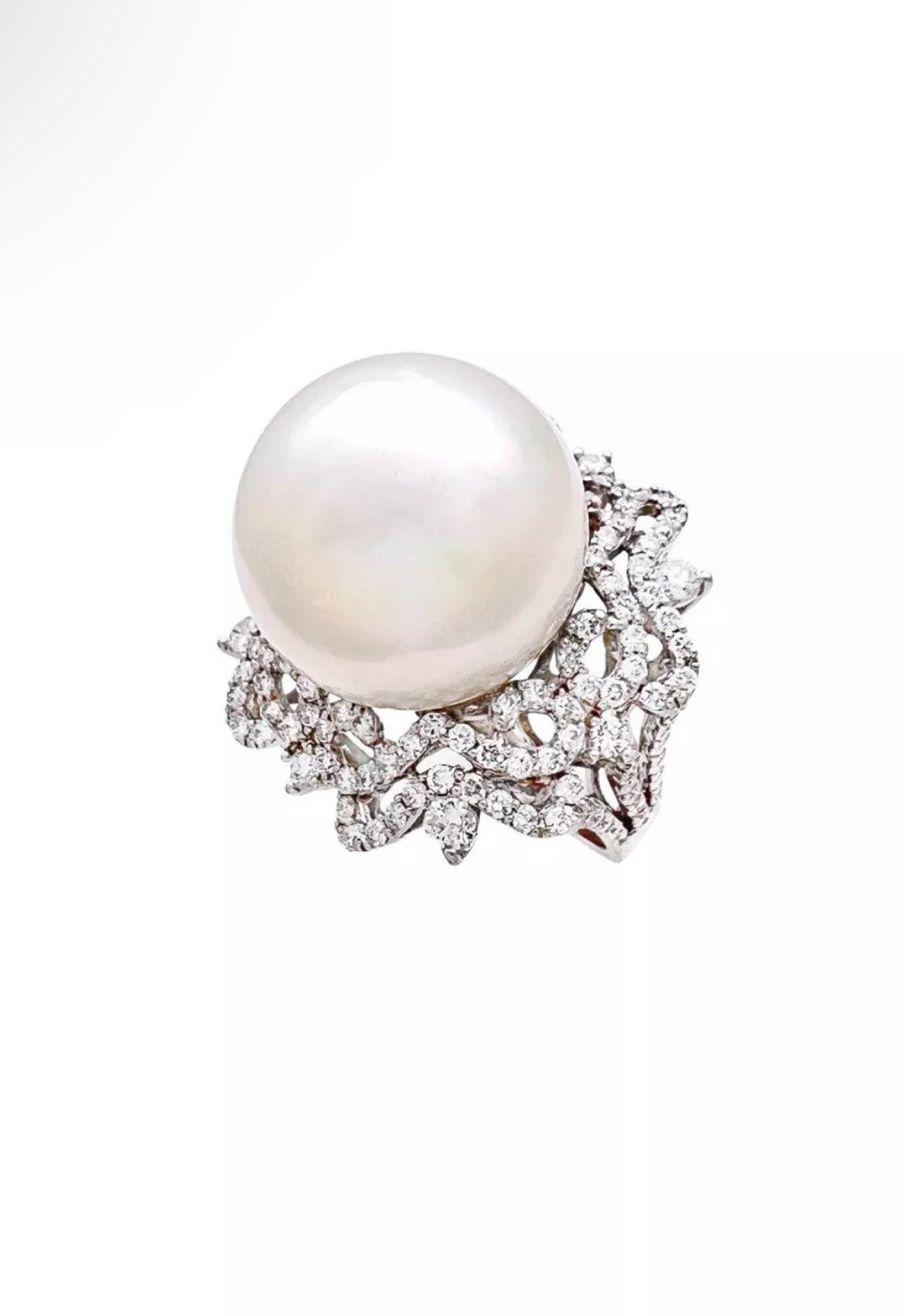 16.4MM South Sea Pearl (Certified) & 2.04 Carats Diamonds VS2 Set In 18K White Gold Ring