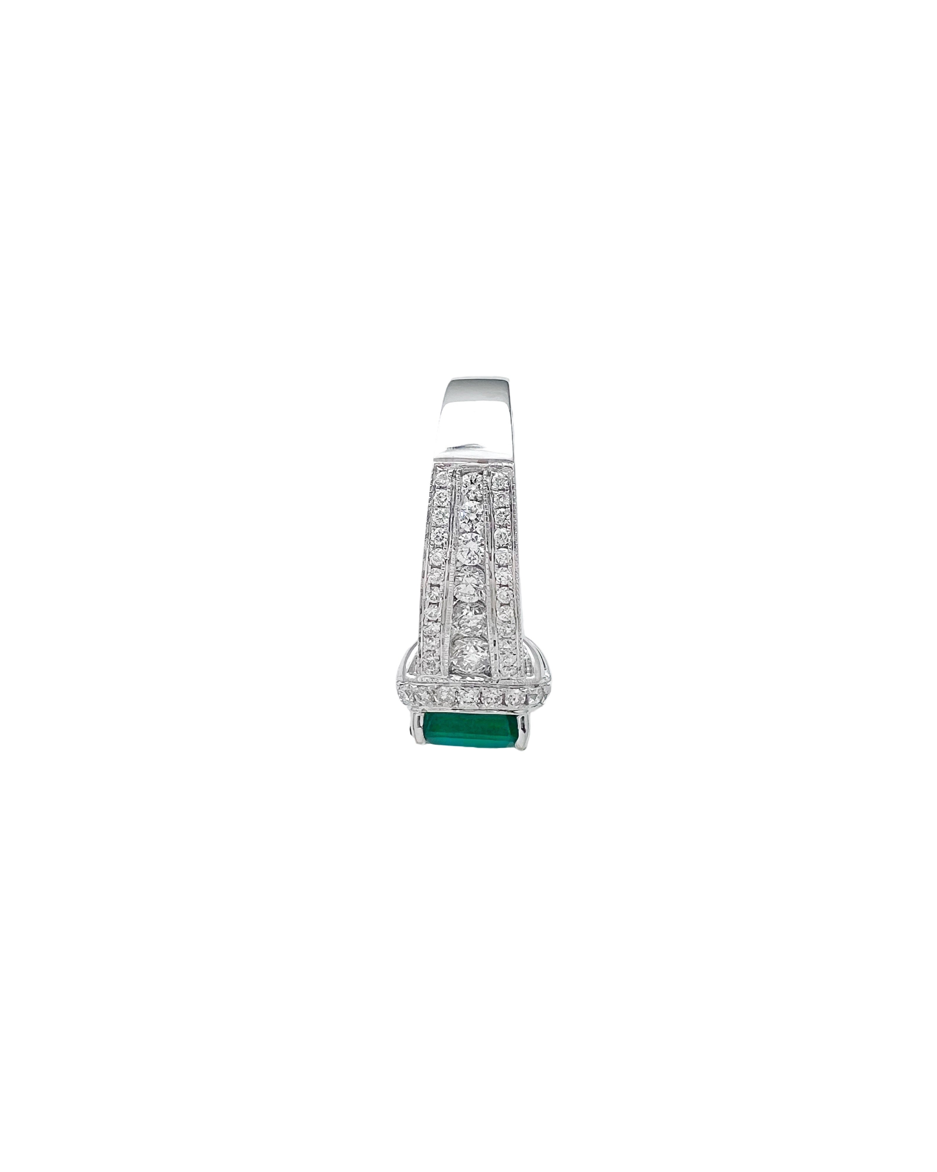 2.01 Carats Emerald Zambian F1 (Certified) & 2.01 Carats Diamond VS2 Set In 14 Karat White Gold Ring