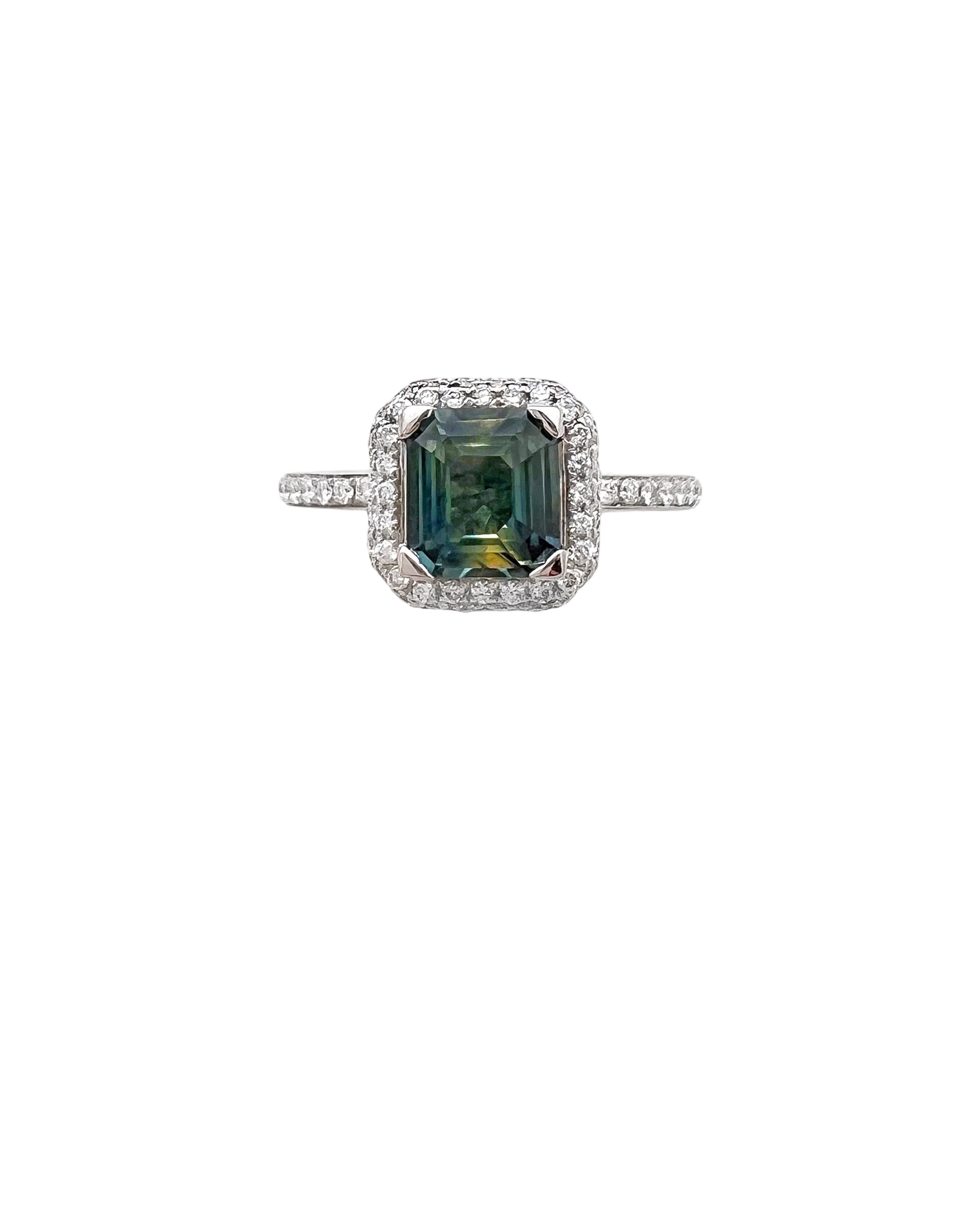 1.12 Carats Madagascar Sapphire No Heat (Certified) & 0.54 Carats Diamonds Set In 14 Karat White Gold Ring