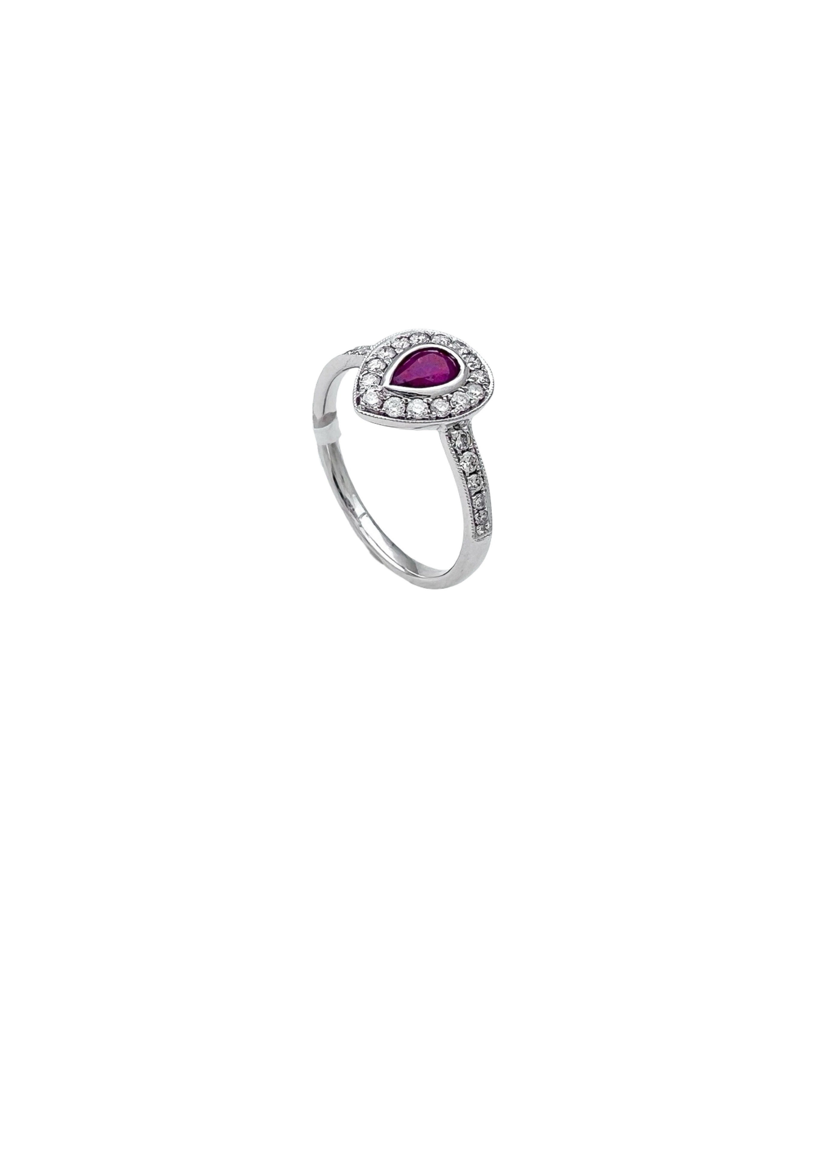 0.26 Carats Diamond VS2 & 0.39 Carats Red Ruby Set In 14 Karat White Gold Ring