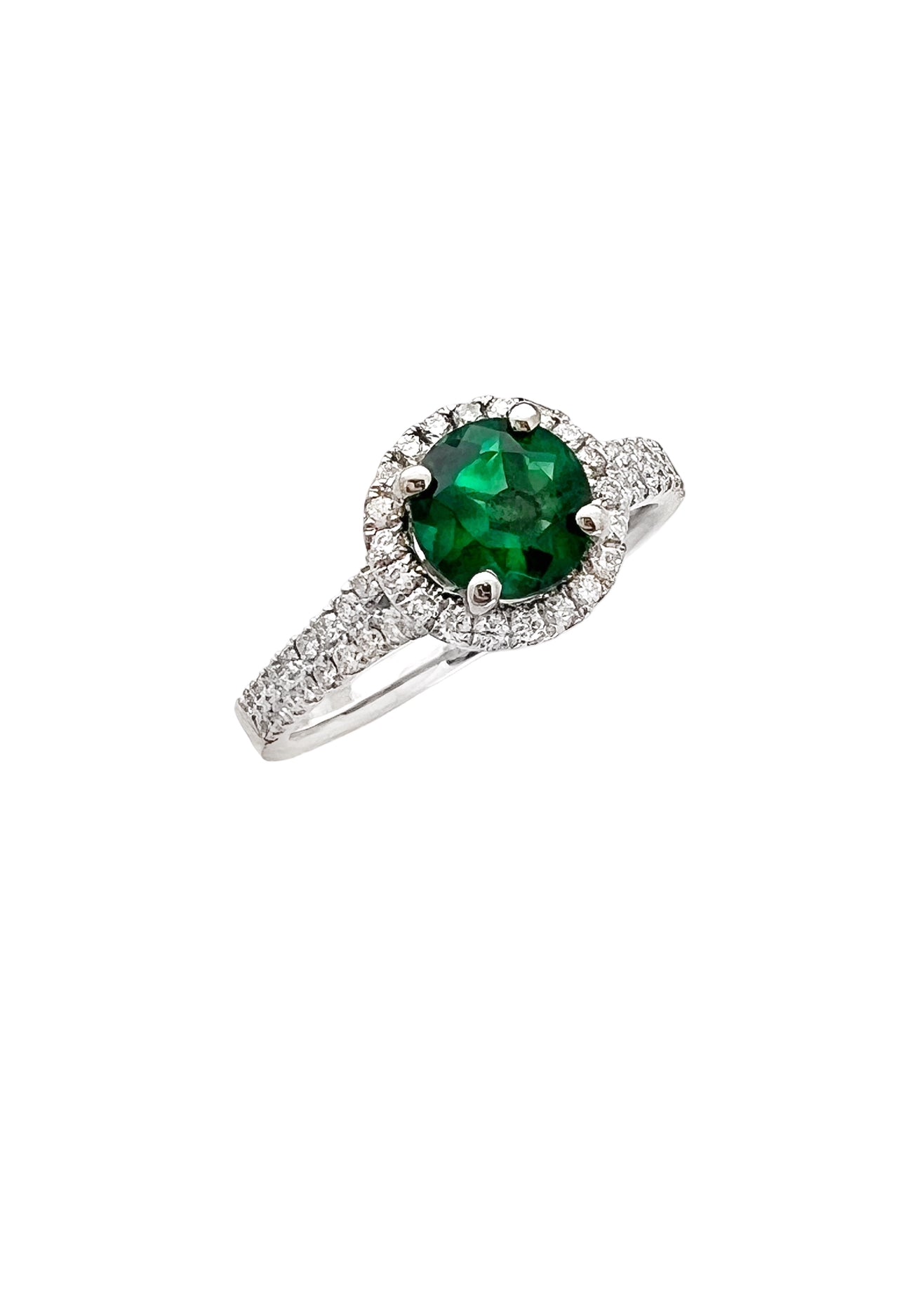 0.84 Carats Colombian Emerald “Trapiche” No-Oil (Certified) & 0.52 Carats Diamonds VS2 Set In 18 Karat White Gold Ring