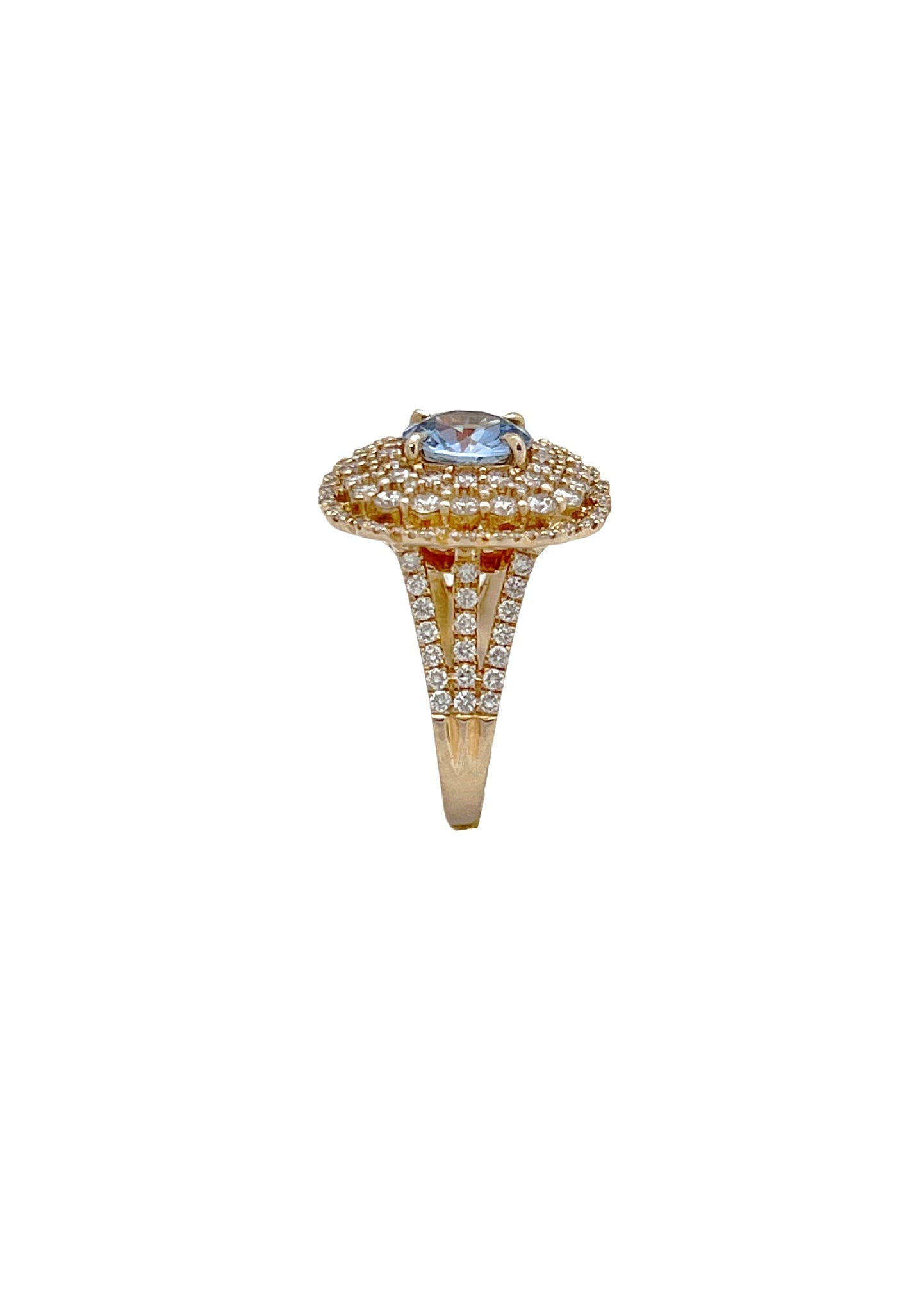 2.03 Cts Sapphire Unheated(Violetish Blue) 2.74 Cts Diamonds 14K Yel-Gold Ring