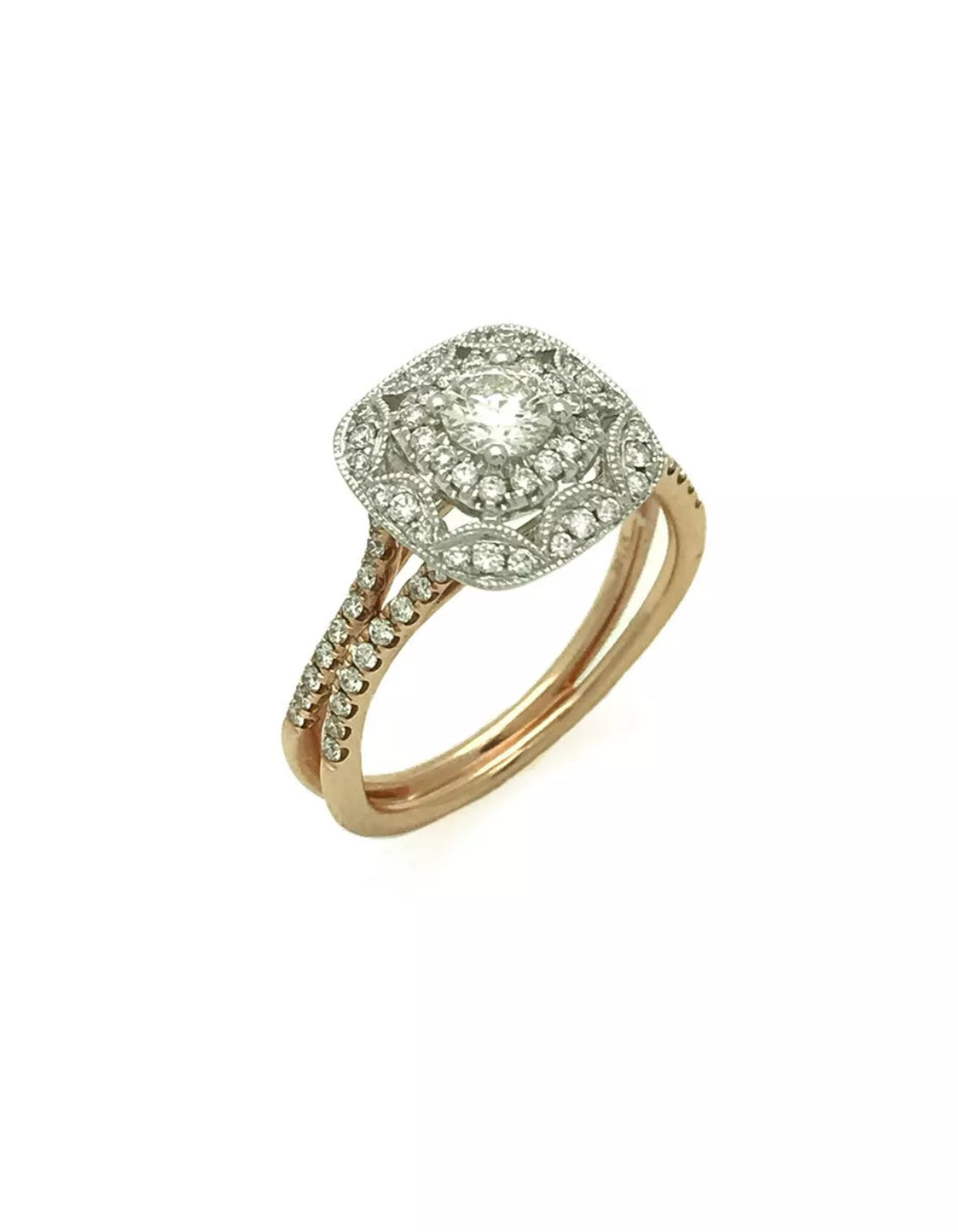 0.32 Cts. Dia (Ctr)/ 0.58 Cts. Dia VS2 14K White & Rose Gold Engagement Ring