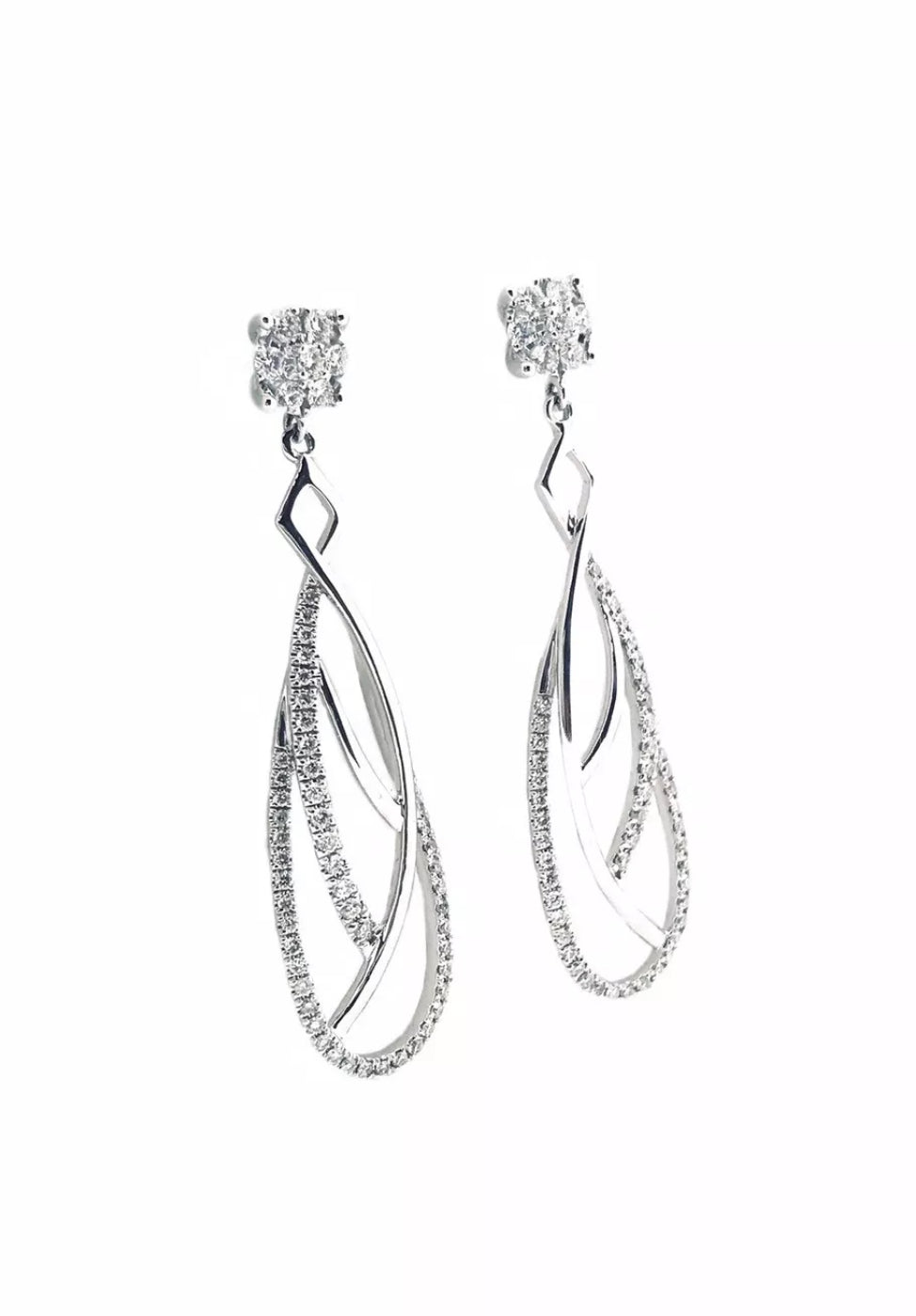 1.05 Total Carat Weight Diamonds Earrings 18K White Gold