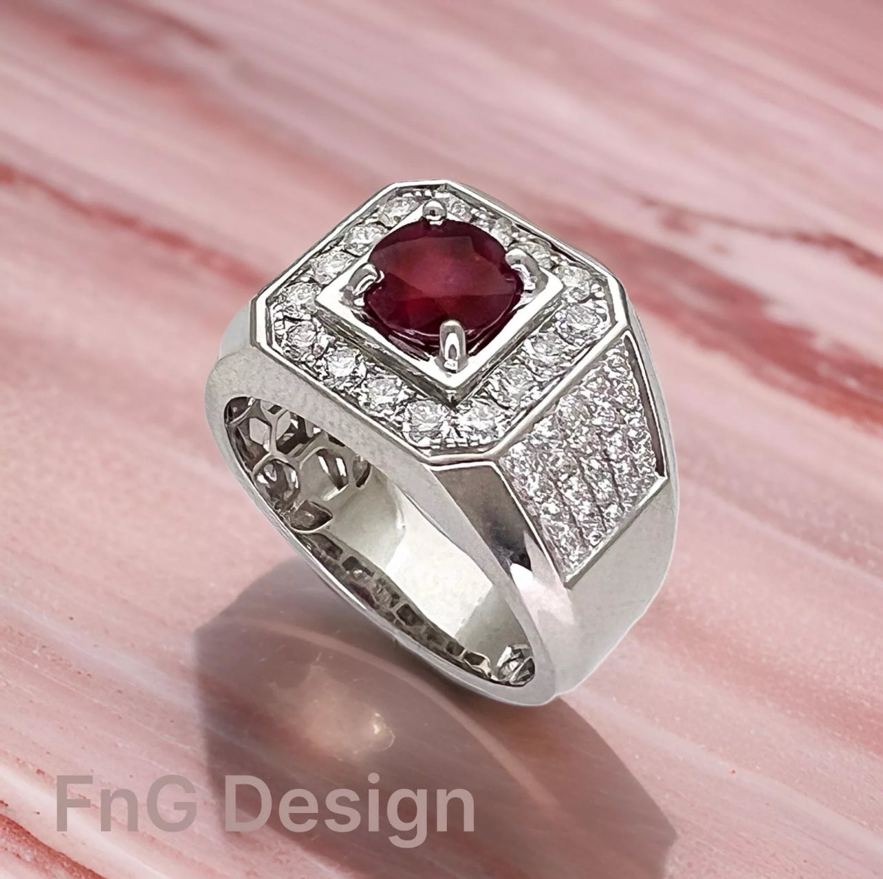 1.60Cts Burma Ruby Certified W/ 1.59Cts Diamonds 18K White Gold Ring