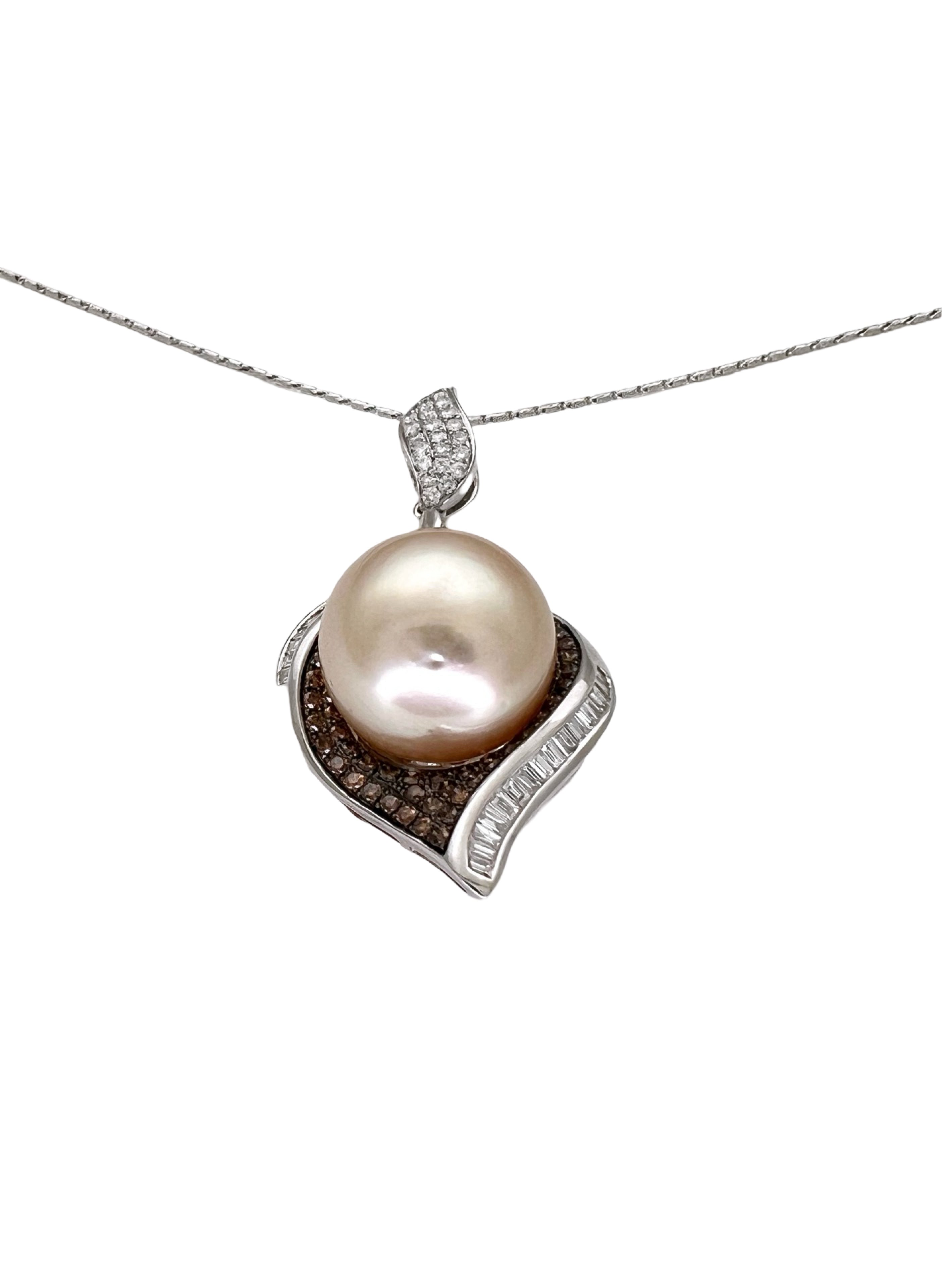Golden South Sea Pearl, Chocolate And White Diamond Pendant 18K W/18K Chain