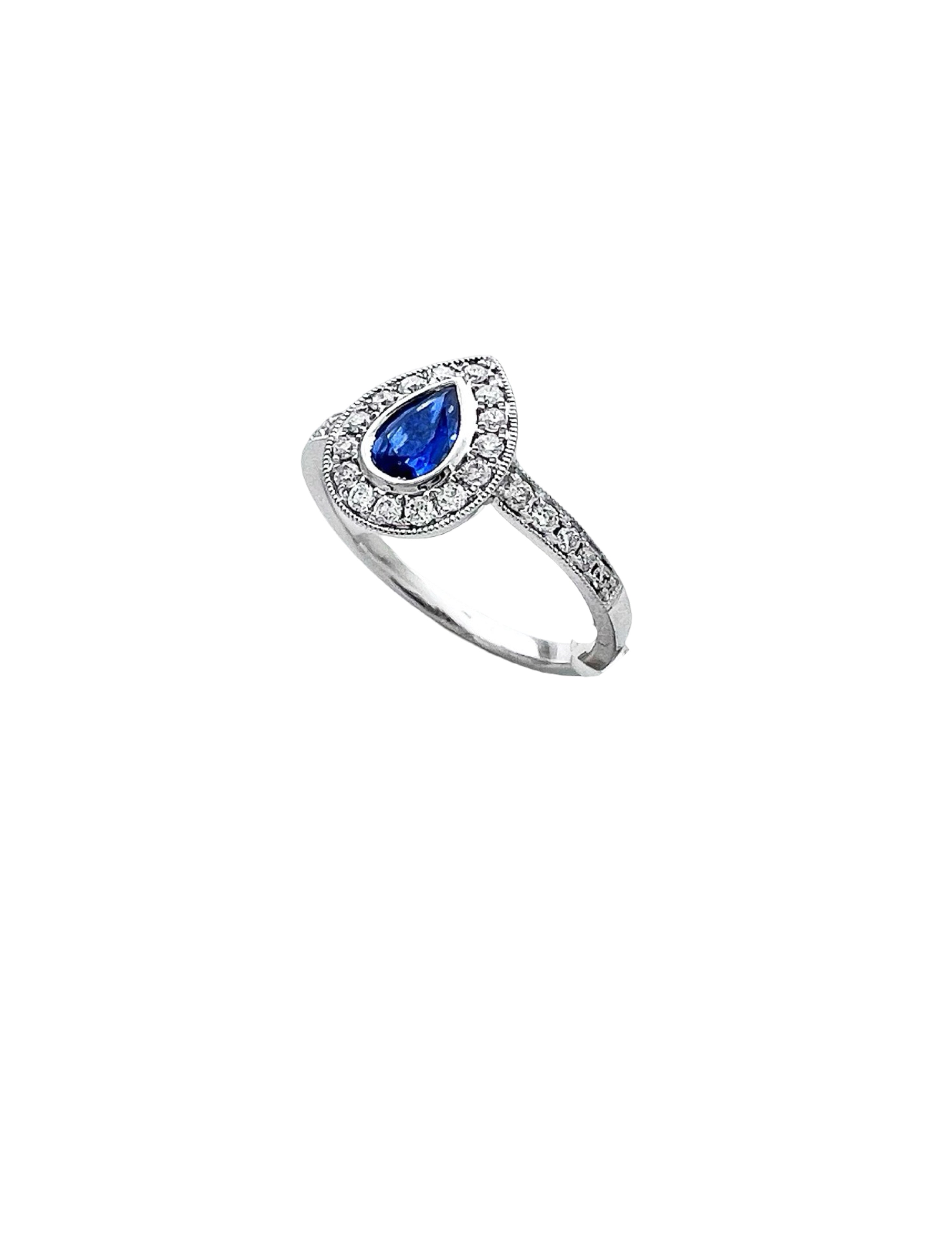 0.28 Carats Diamond VS2 & 0.44 Carats Blue Sapphire Set In 14 Karat White Gold Ring