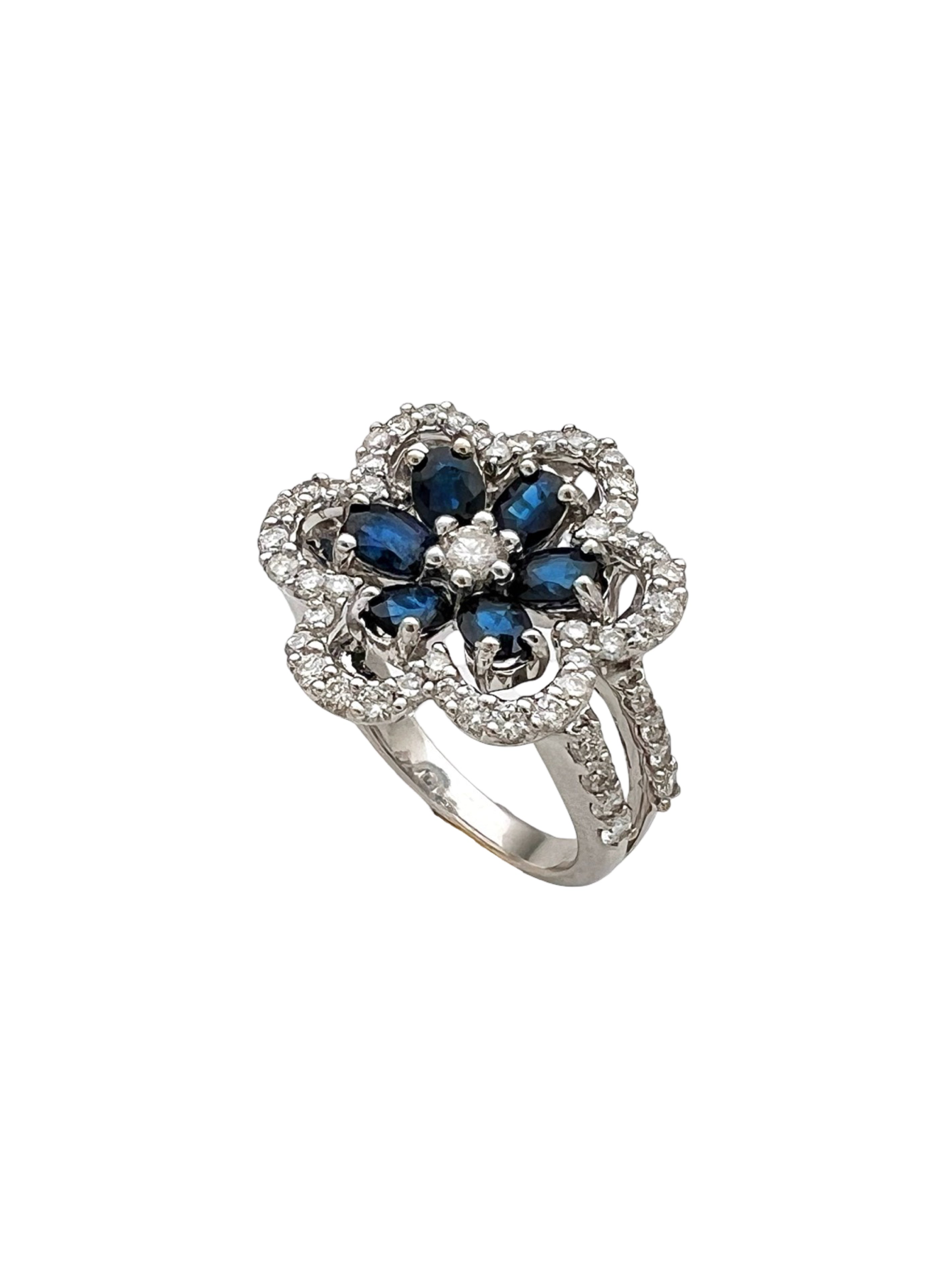 1.91Cts Dark Blue Ceylon Sapphire Cert. W/1.29Cts Diamond 14K White Gold Ring