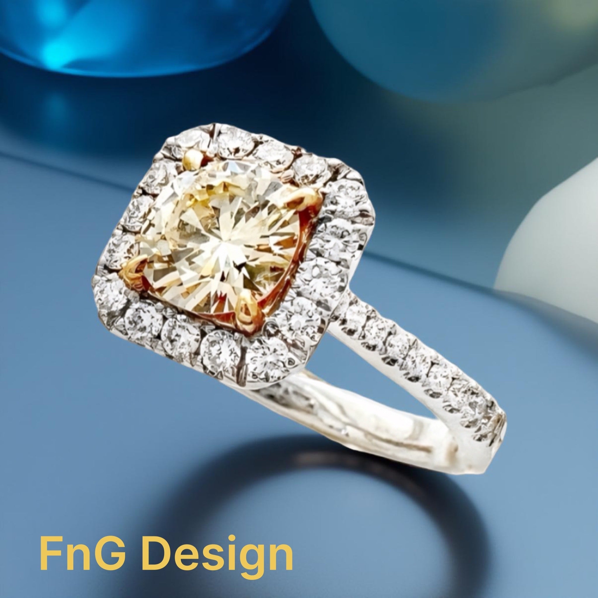 0.81 Carats Natural Diamond Light Yellow (Center Stone) SI1 Certified W/ 0.62 Carats Diamonds 18Kt White & Yellow Gold Ring