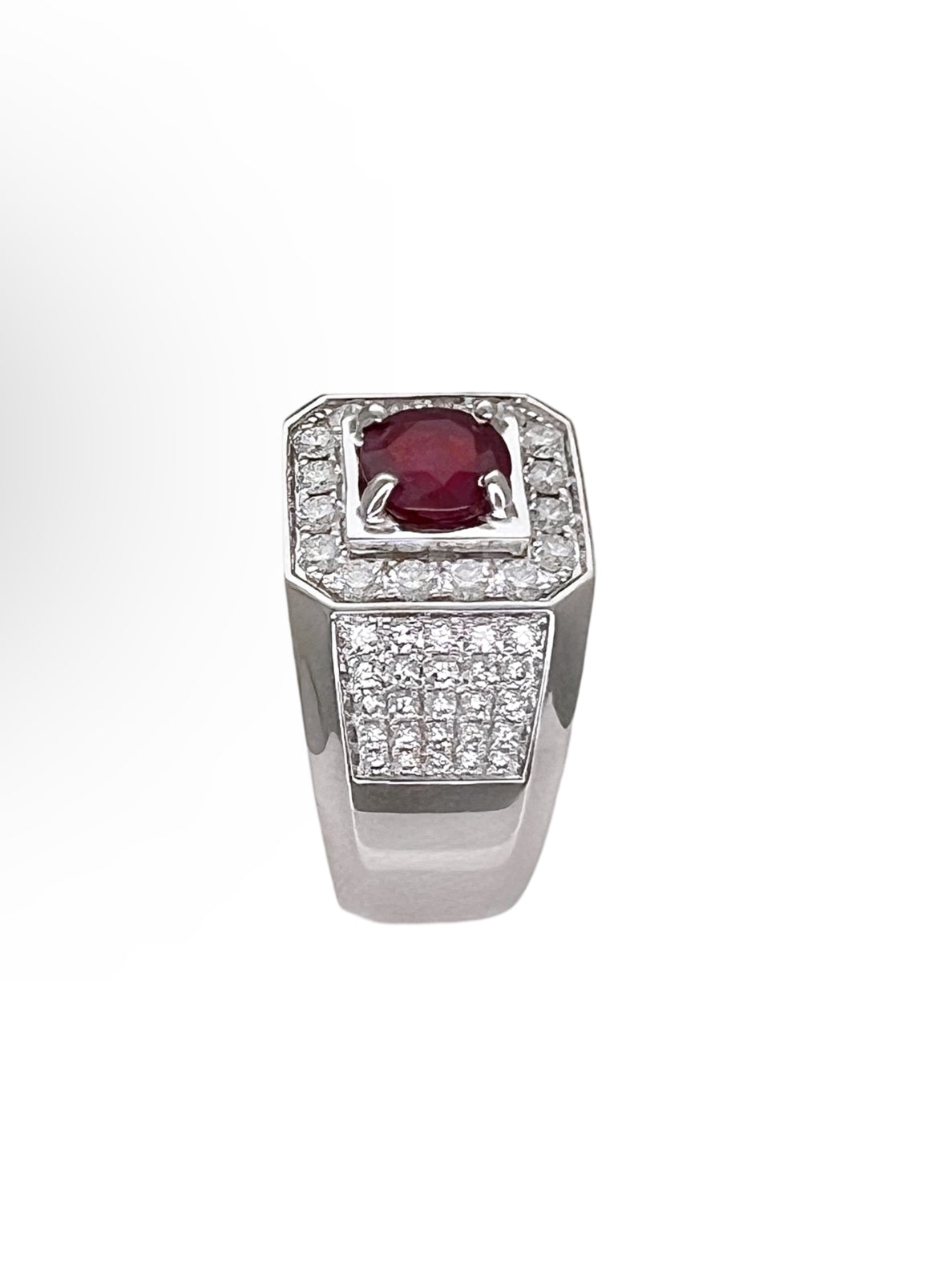 1.60Cts Burma Ruby Certified W/ 1.59Cts Diamonds 18K White Gold Ring
