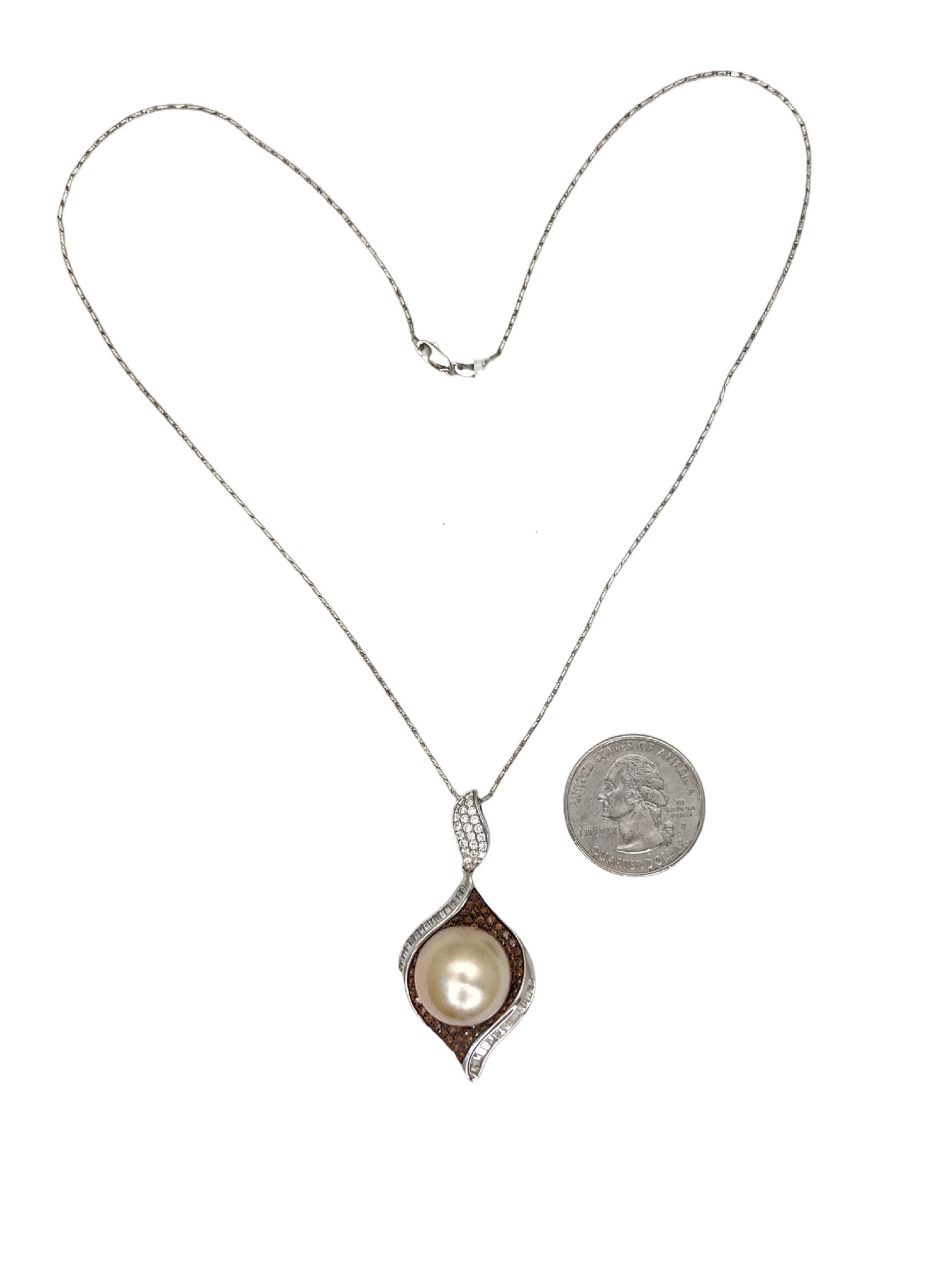 Golden South Sea Pearl, Chocolate And White Diamond Pendant 18K W/18K Chain
