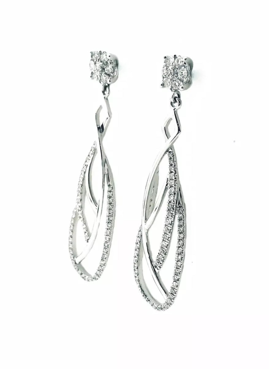 1.05 Total Carat Weight Diamonds Earrings 18K White Gold