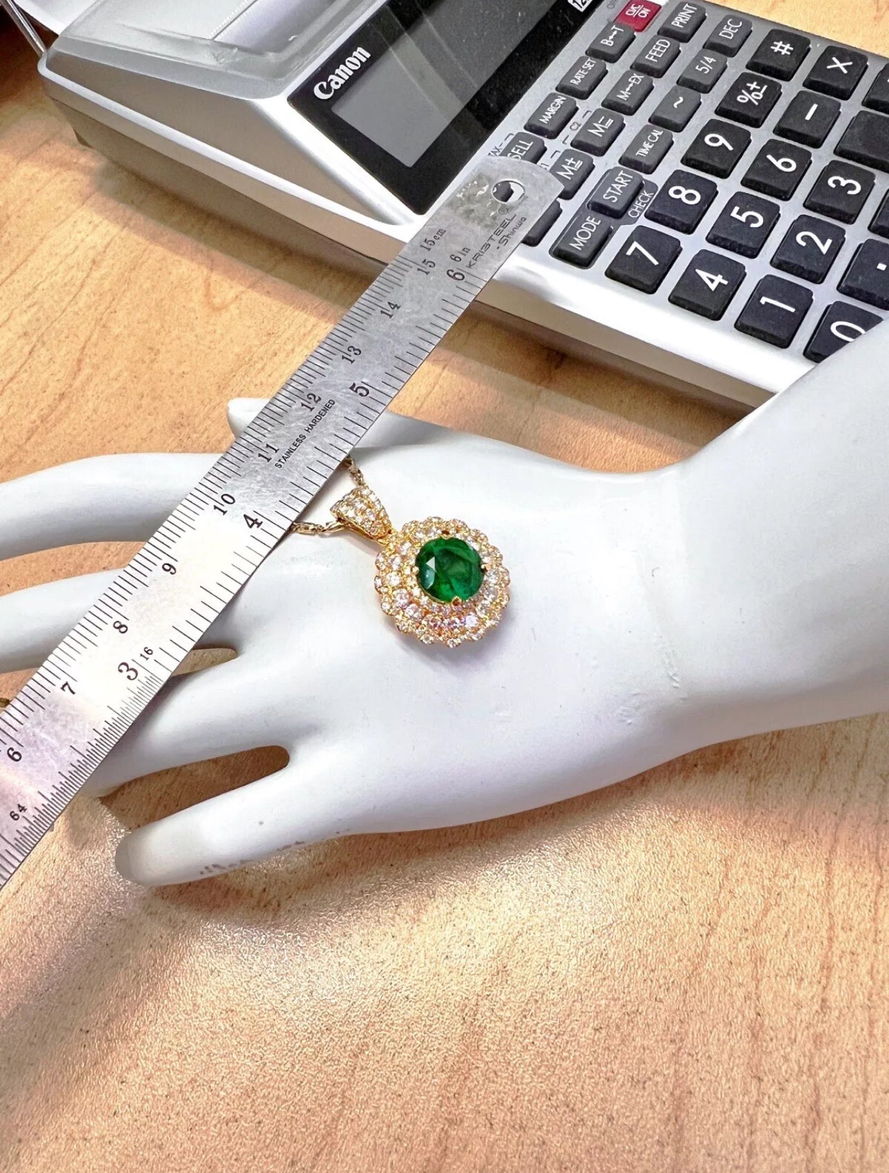 2.31Ct Trapiche Emerald N/O (Col.)Cert. & 1.84Ct Dia 18K Yel-Gold Pendant-Chain