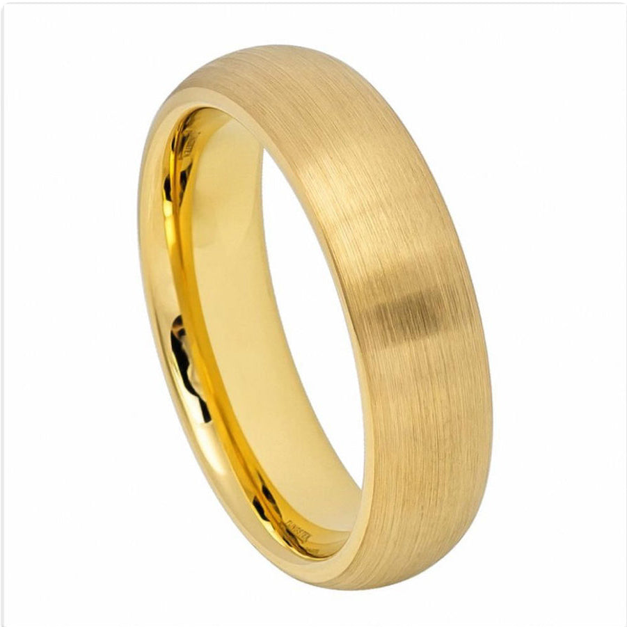 Gold Tungsten Carbide 6mm ion Plating Domed Brushed Ring