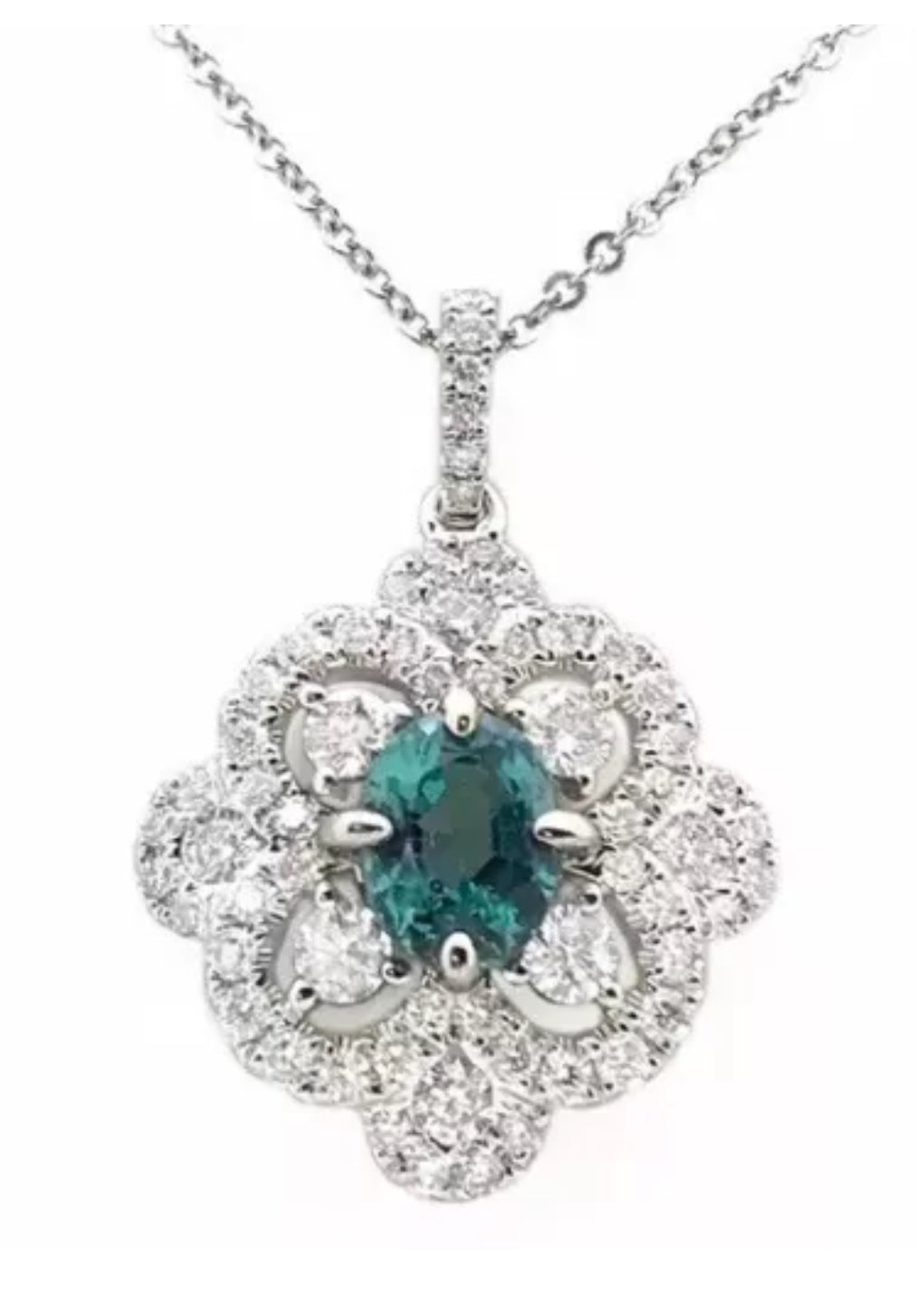 1.14 Carats Alexandrite W/ 1.00 Carats Diamonds (GIA Cert) 18K White Gold