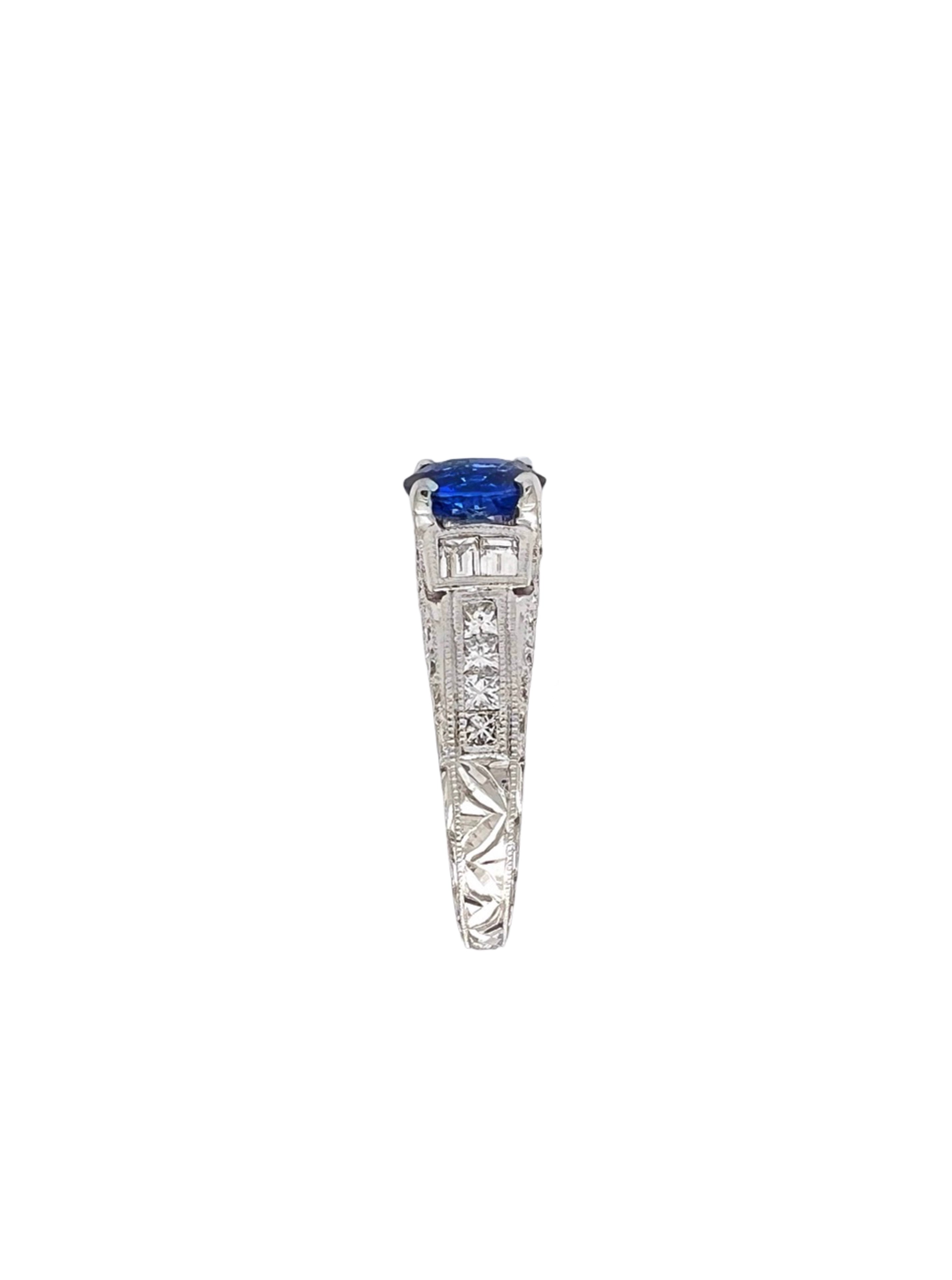 1.141Cts Medium-Dark Blue Sapphire Cert. W/1.02Cts Diamond 14K White Gold Ring