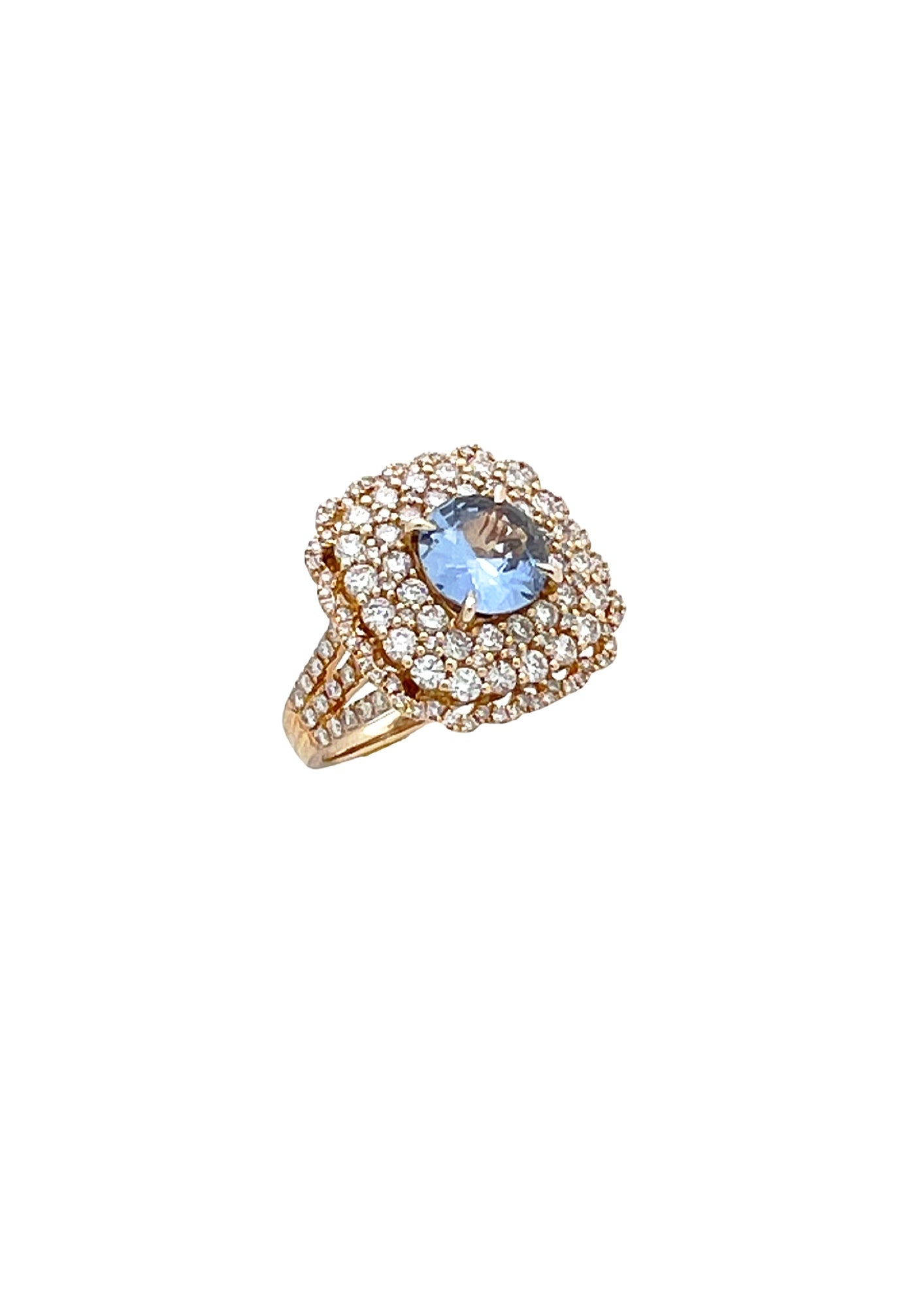2.03 Cts Sapphire Unheated(Violetish Blue) 2.74 Cts Diamonds 14K Yel-Gold Ring