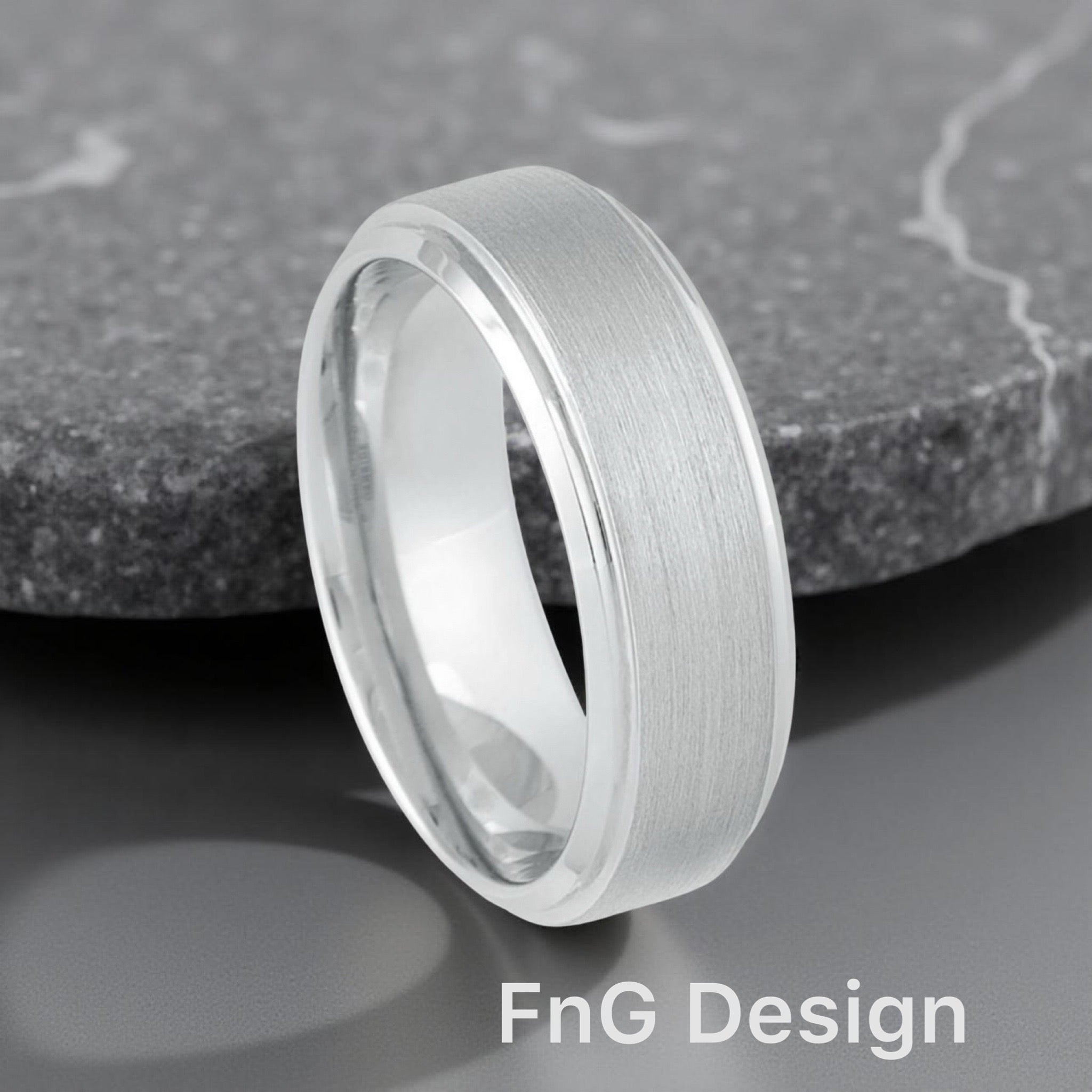 White Tungsten Carbide 8mm ion Plating Flat hi-Polished Center Brushed Stepped Edge Finish Ring