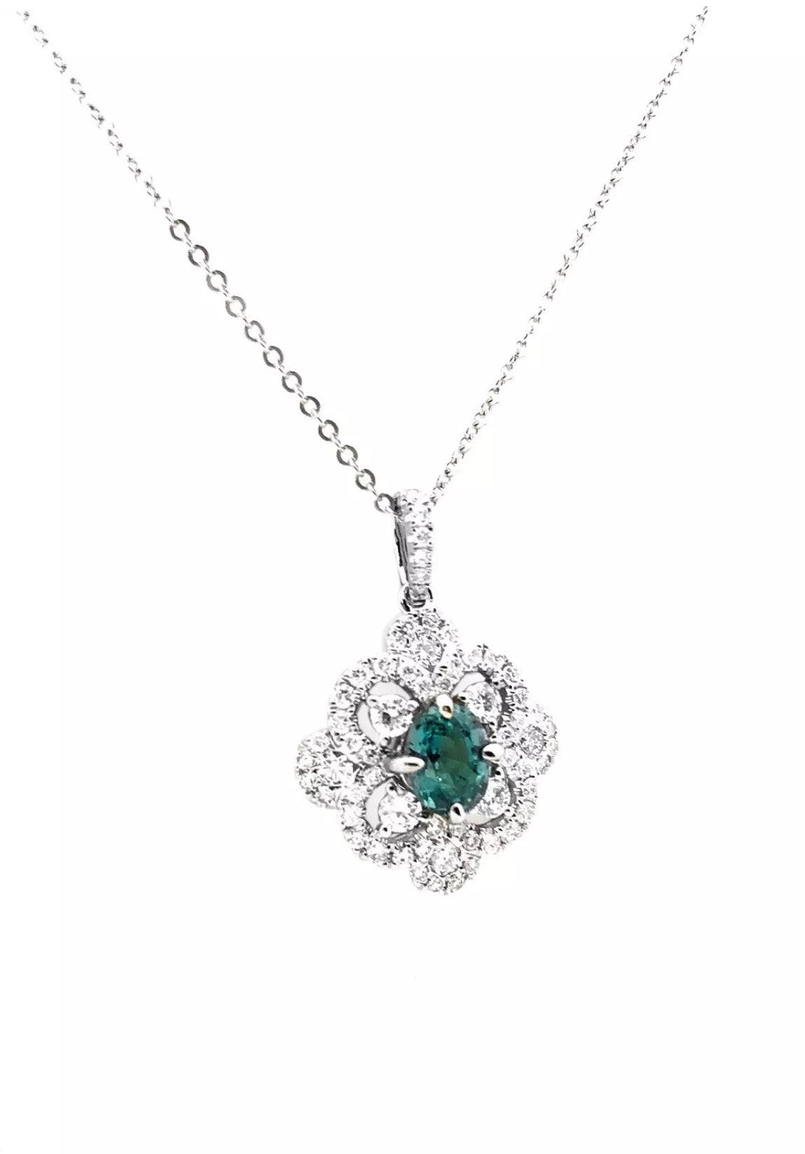 1.14 Carats Alexandrite W/ 1.00 Carats Diamonds (GIA Cert) 18K White Gold