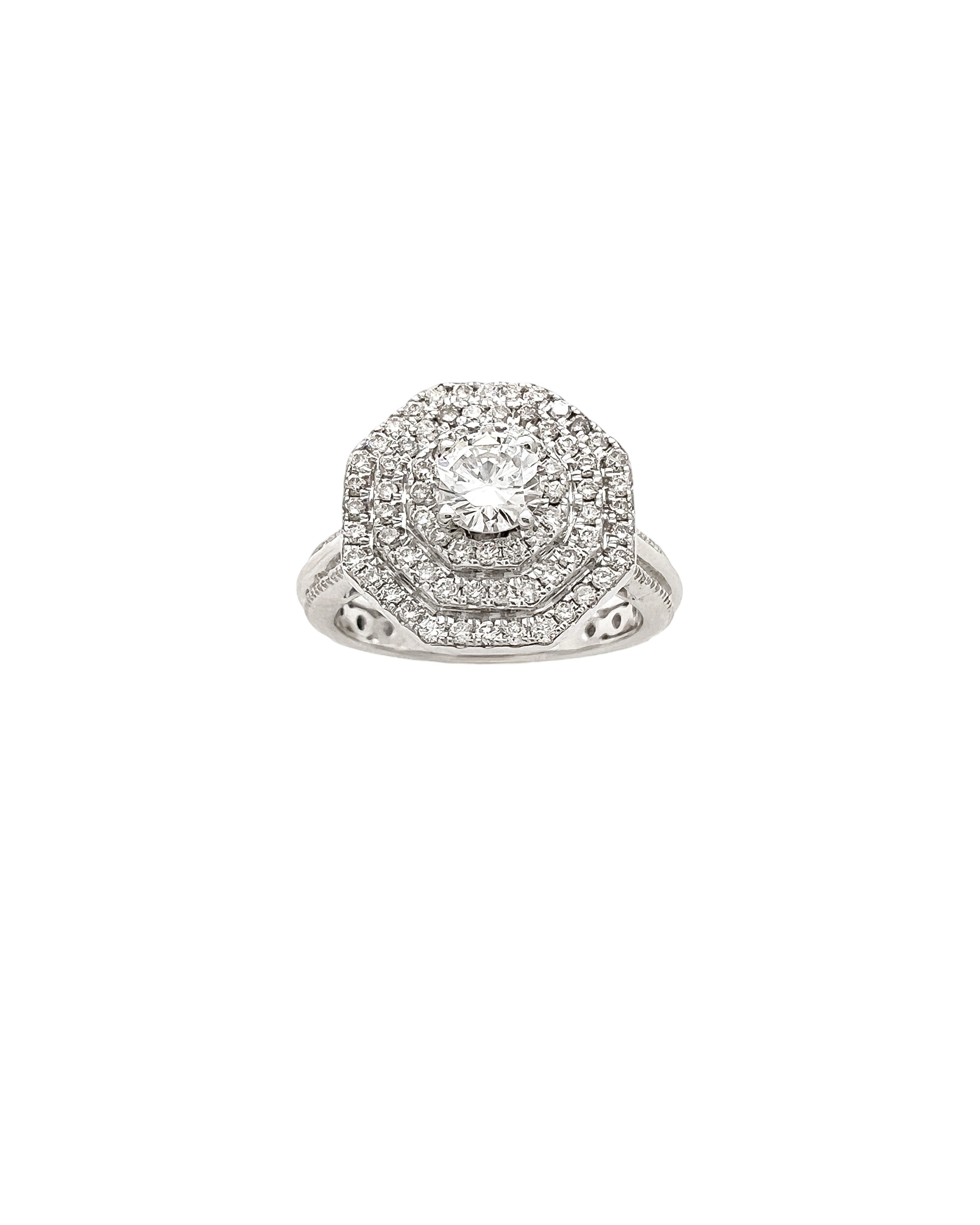 1.69 Carats Diamonds VS2(Center 0.51/5.2MM) Set In 14 Karat White Gold Ring